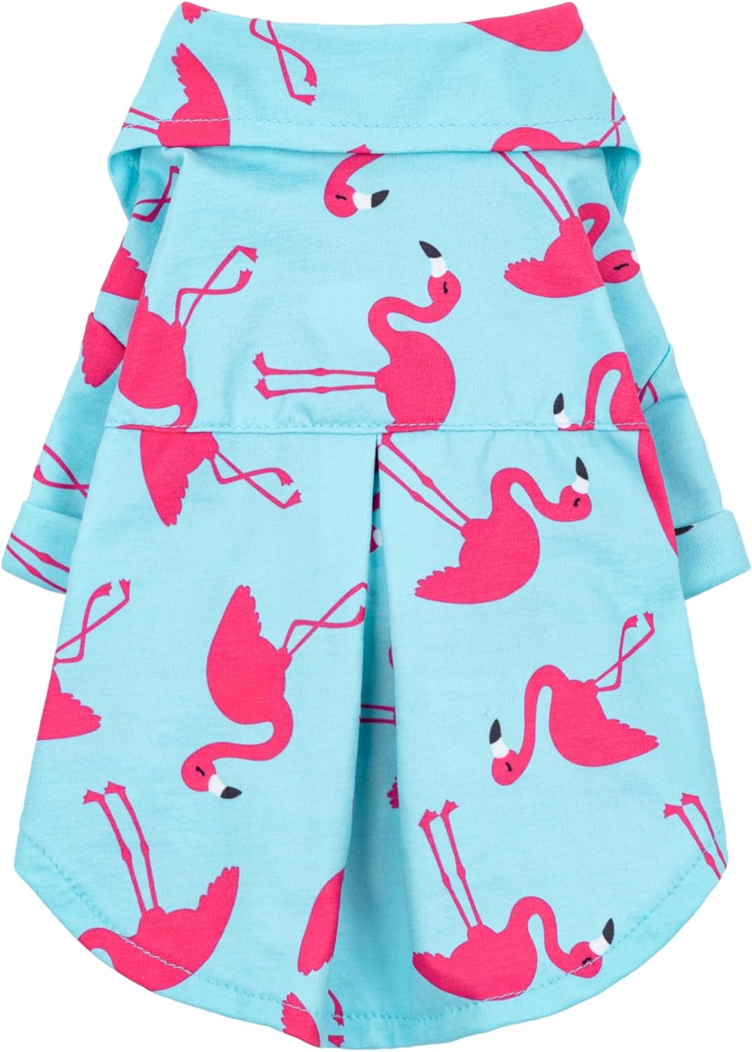 Fitwarm Flamingo Hawaiian Dog Shirt, Tropical Summer Clothes for Small Dogs Boy Girl, Pet Collared Outfit, Blue, Pink, Medium