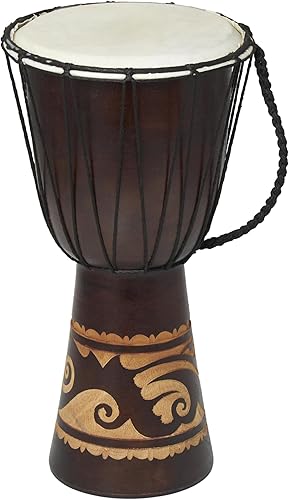 Miniatura 3 de Deco 79 89847 Producto decorativo para el hogar. Yembe de madera y piel, de 16 pulgadas de alto x 9 pulgadas de ancho.