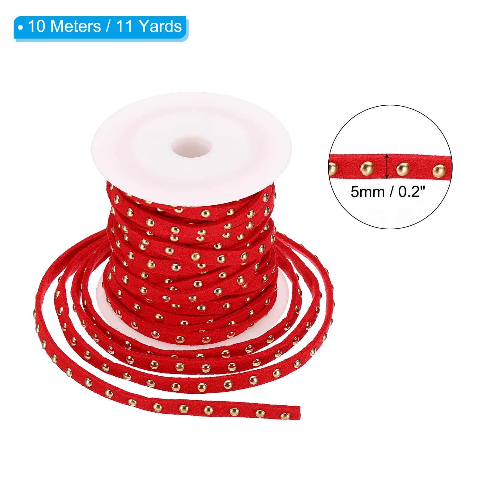 PATIKIL 32.8ft Studded Faux Suede Cord Rope for Jewelry Making 5mm Micro Fibre Flat Leather Lace Beading String Ribbon with Rivets - Image 2
