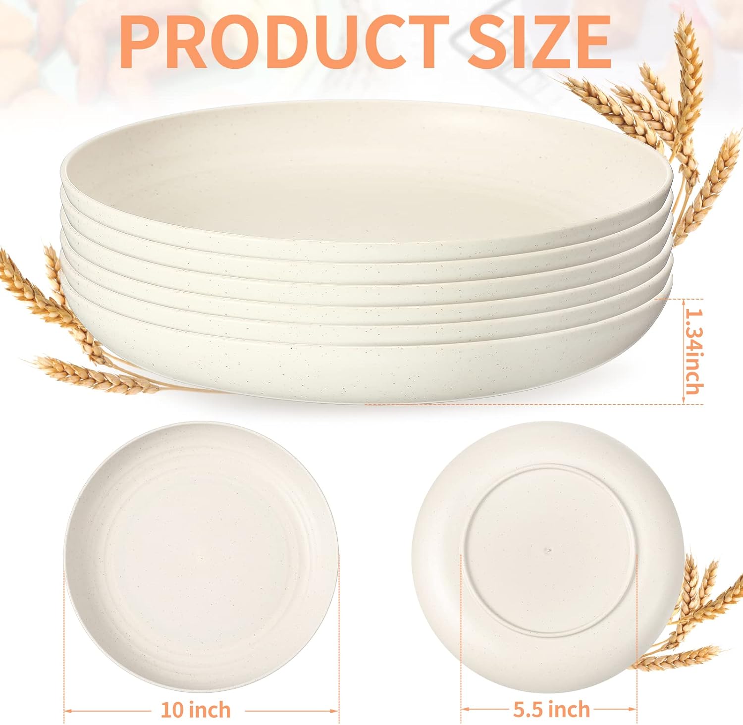 Zopeal 15 Pcs Unbreakable 10 Inch Wheat Straw Plates Set for Fruit Kitchen Salad Dessert Cakes Dish Reusable Plastic Lightweight Deep Dinner Plates, Microwave and Dishwasher Safe(Beige)