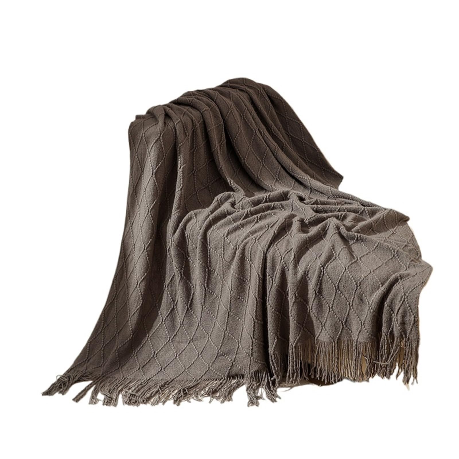 KiddiBubzi Soft Cozy Vintage Textured Knitted Throw Blankets With Tassels Lightweight Decorative Throws Farmhouse Woven Blanket For Adults(Color 3)