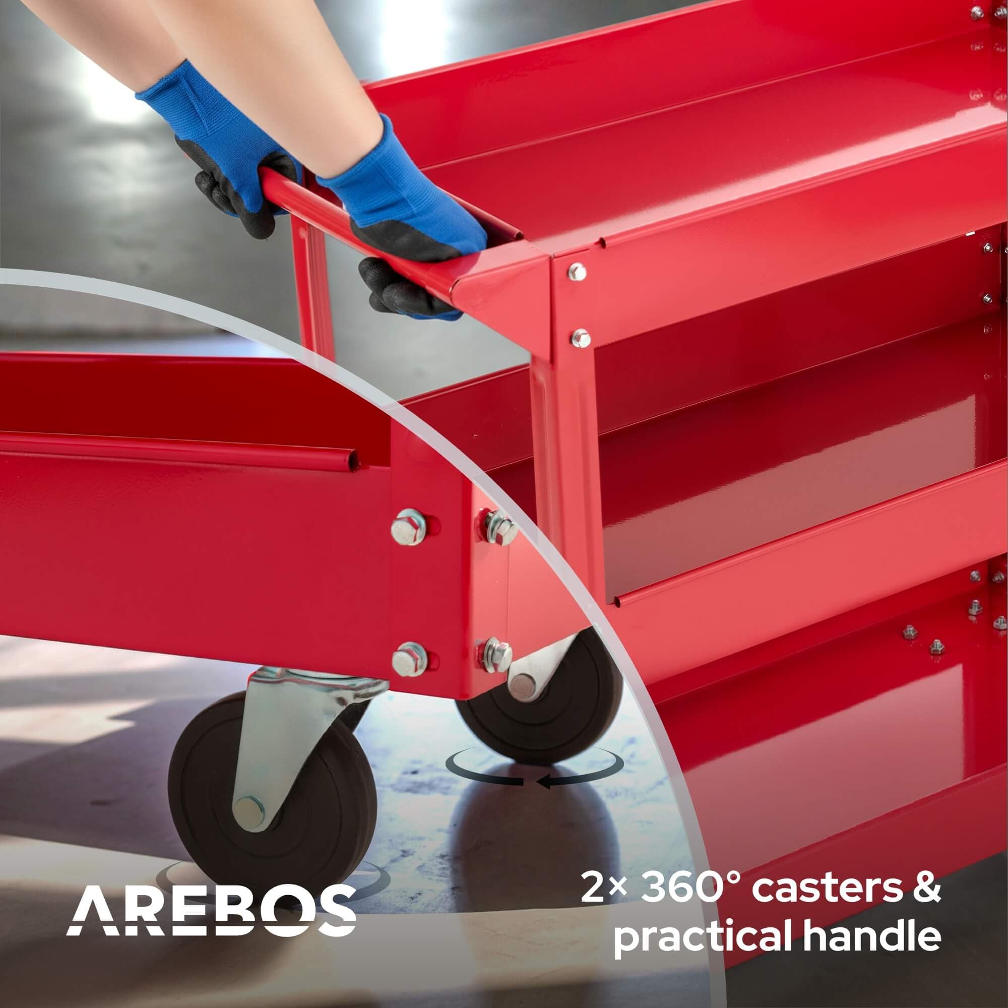 Arebos Set da 2 Carrelli da Officina con 3 Ripiani | Struttura in Acciaio Robusta | Portata fino a 120 kg | Carrello Mobile per Officina, Garage e Fai da Te