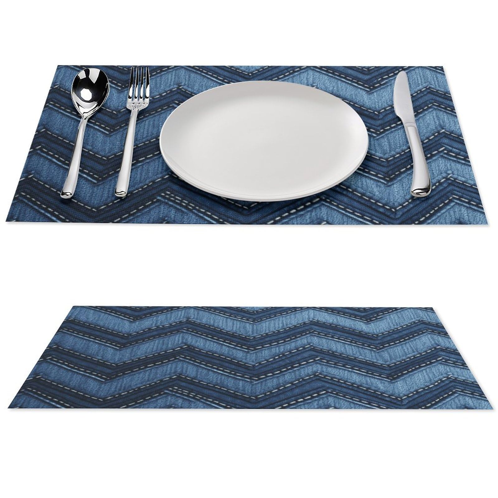 Sets de table en denim bleu dégradé lavables en vinyle tissé pour protéger la table à manger