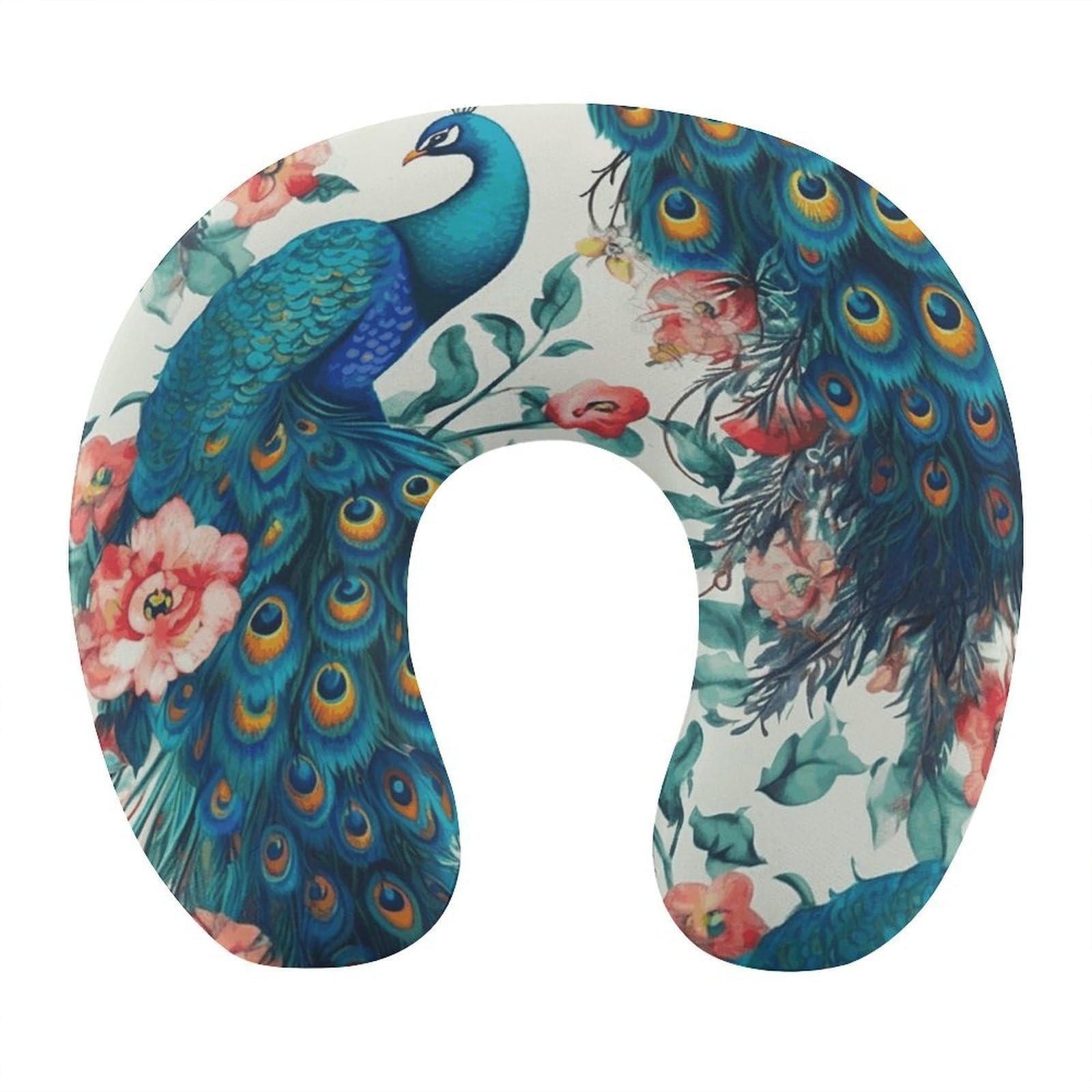FekiLoot Beautiful Peacock Flowers Travel Pillow,U Shaped Office Napping Pillow Support Neck and Head Comfortable Travel Neck Pillow U Shape Sleeping Essentials for Long Haul Flights