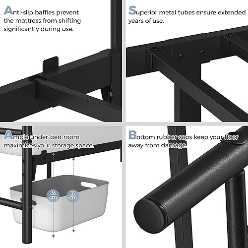 Miniatura 6 de Topeakmart Base de cama Queen con cabecera de estilo vintage, base de colchón, no necesita somier, almacenamiento debajo de la cama, soporte de