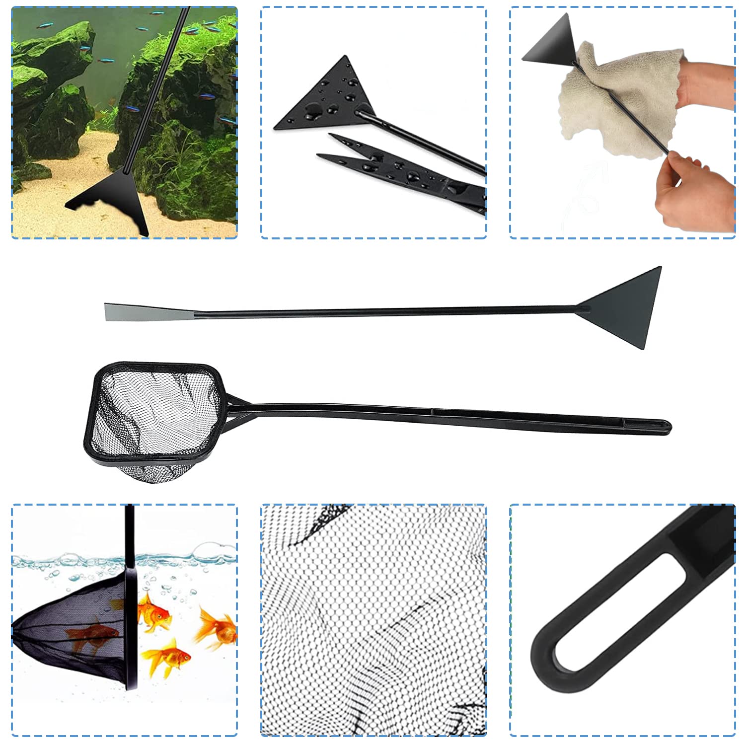 7 in 1 Aquarium Aquascaping Set, Edelstahl Scheren und Pinzette Spatel Werkzeug Satz für Tank Aquatic Pflanze Trimmen und Reinigung - Starter Set für Fische und Wasserpflanzen