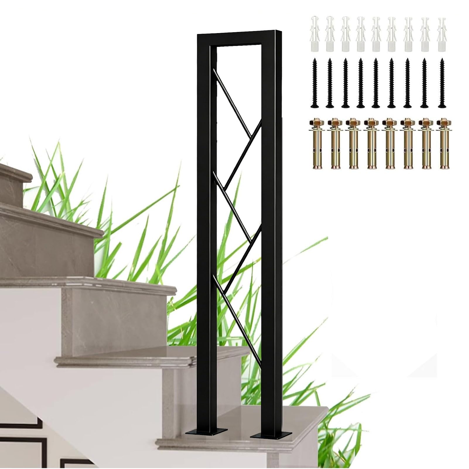 Garden Gold Black Handrails for Outdoor Steps Indoor Stair Railing - Industrial Wrought Iron Porch Deck Railing Grab Handle Bannister Rail, U-Shaped(Black,85cm/33in)