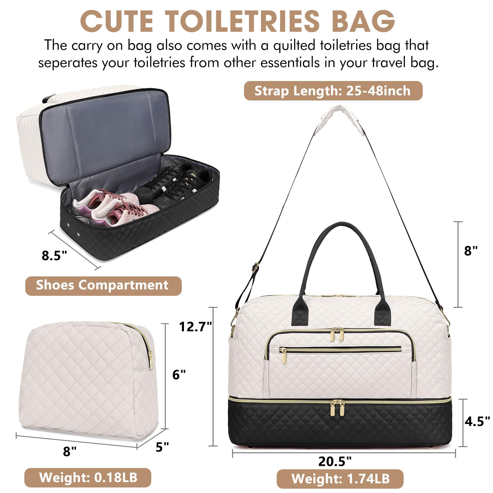 Travel Duffle Bag Weekender for Women - Carry-On Overnight Personal Item Bags with Shoe Compartment & Wet Pocket Large Weekend Tote with Toiletry Bag Hospital Bags for Labor and Delivery view 2