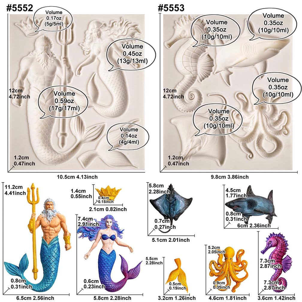 Mermaid and Sea Creatures Clay Molds for Crafts