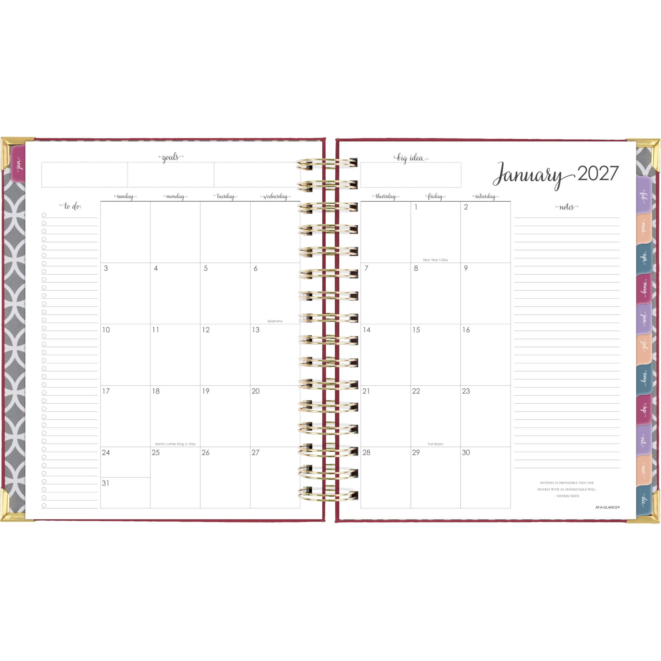 AT-A-GLANCE Agenda 2027, giornaliera e mensile, 17,8 x 22,2 cm, copertina rigida, motivo: armonia, colore: bacca (6099-806-59-27)