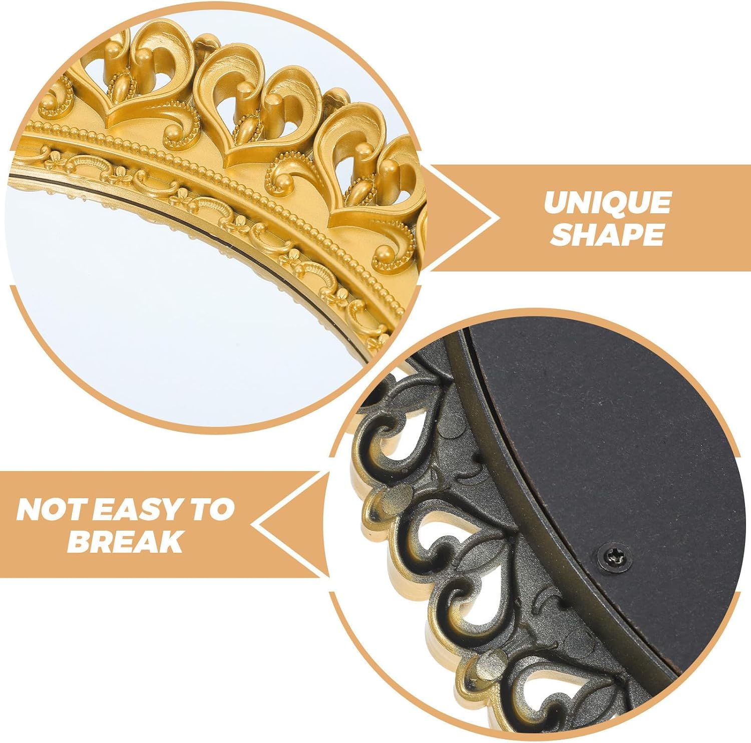 Vintage Round Mirror Tray 12" Embossed Decorative Makeup Tray for Vanity with Lightweight Portable Abs and Glass Material, for Dresser or Guest Sign-in Stations image 3