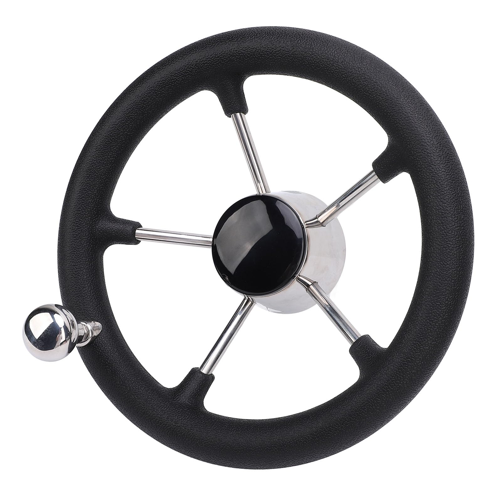 Volant Marin 11 Pouces à 5 Rayons, Bouton Tournant en Acier Inoxydable de 25 Degrés pour Bateaux, Hors-bord