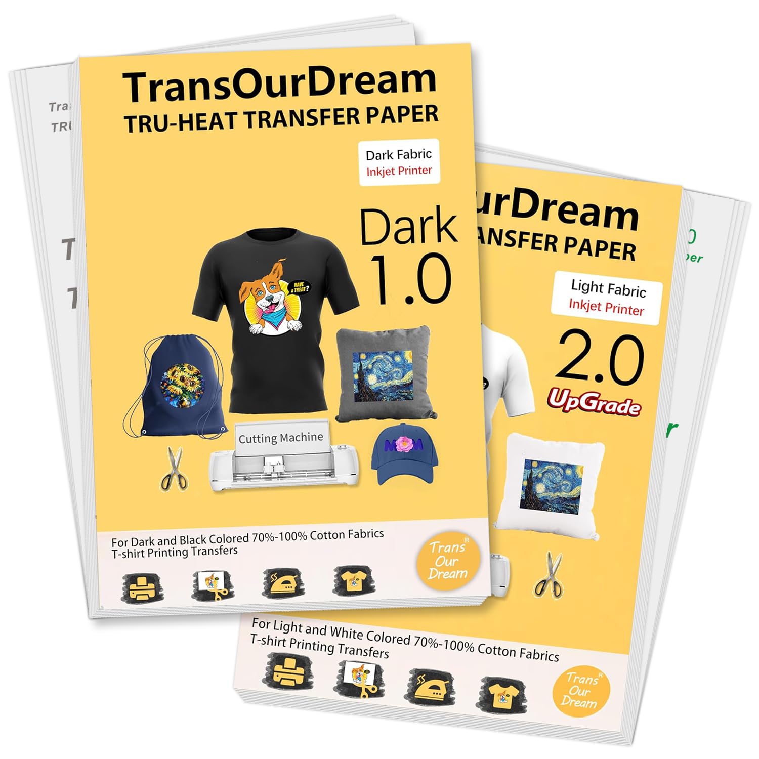 TransOurDream Printable Heat Transfer Paper for Dark and Light T Shirts (50+50 Sheets, 8.5x11, Mix Pack) Iron on HTV Vinyl Transfers Paper for Inkjet Printers