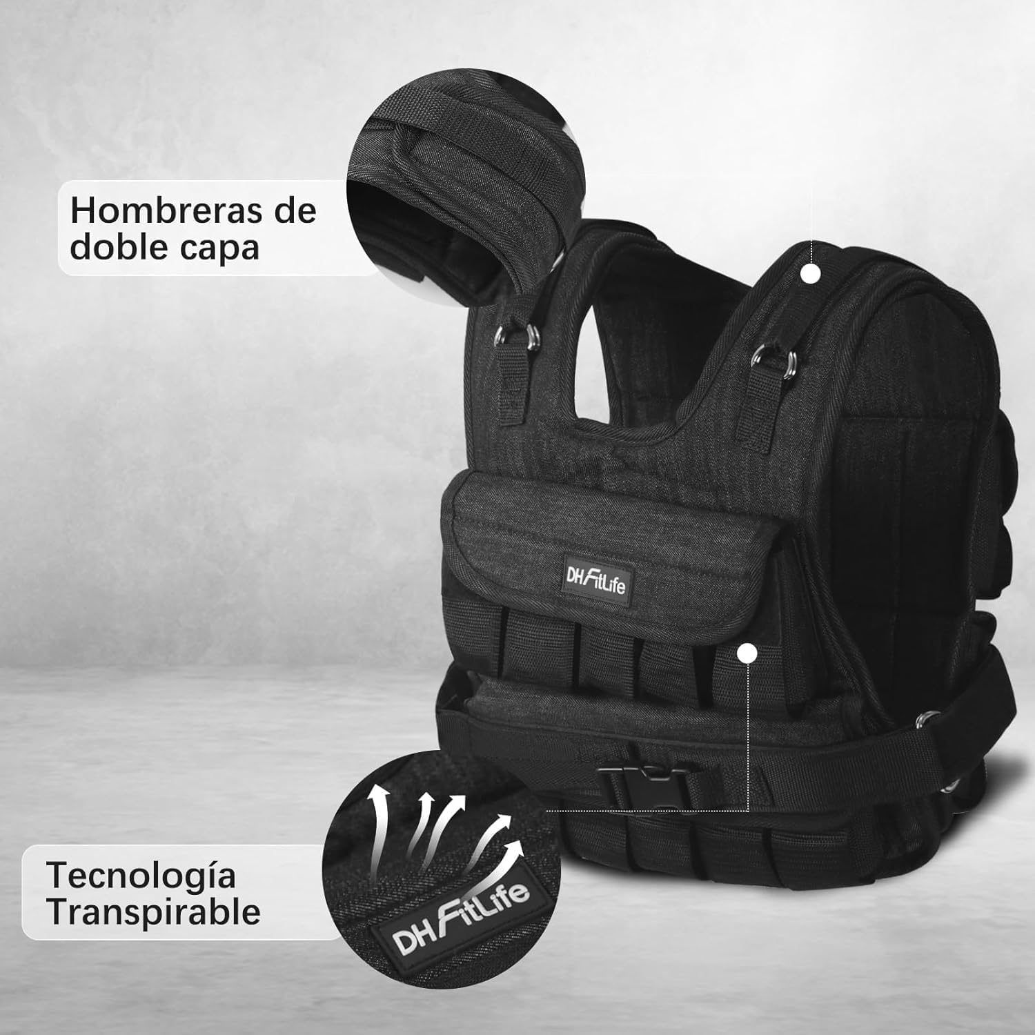 DH FitLife Chaleco Lastrado Ajustable 10/20 kg Compacto y Estable para Musculación y Entrenamiento de Fuerza | Chaleco con Peso | Chaleco para Correr Hombres y Mujeres