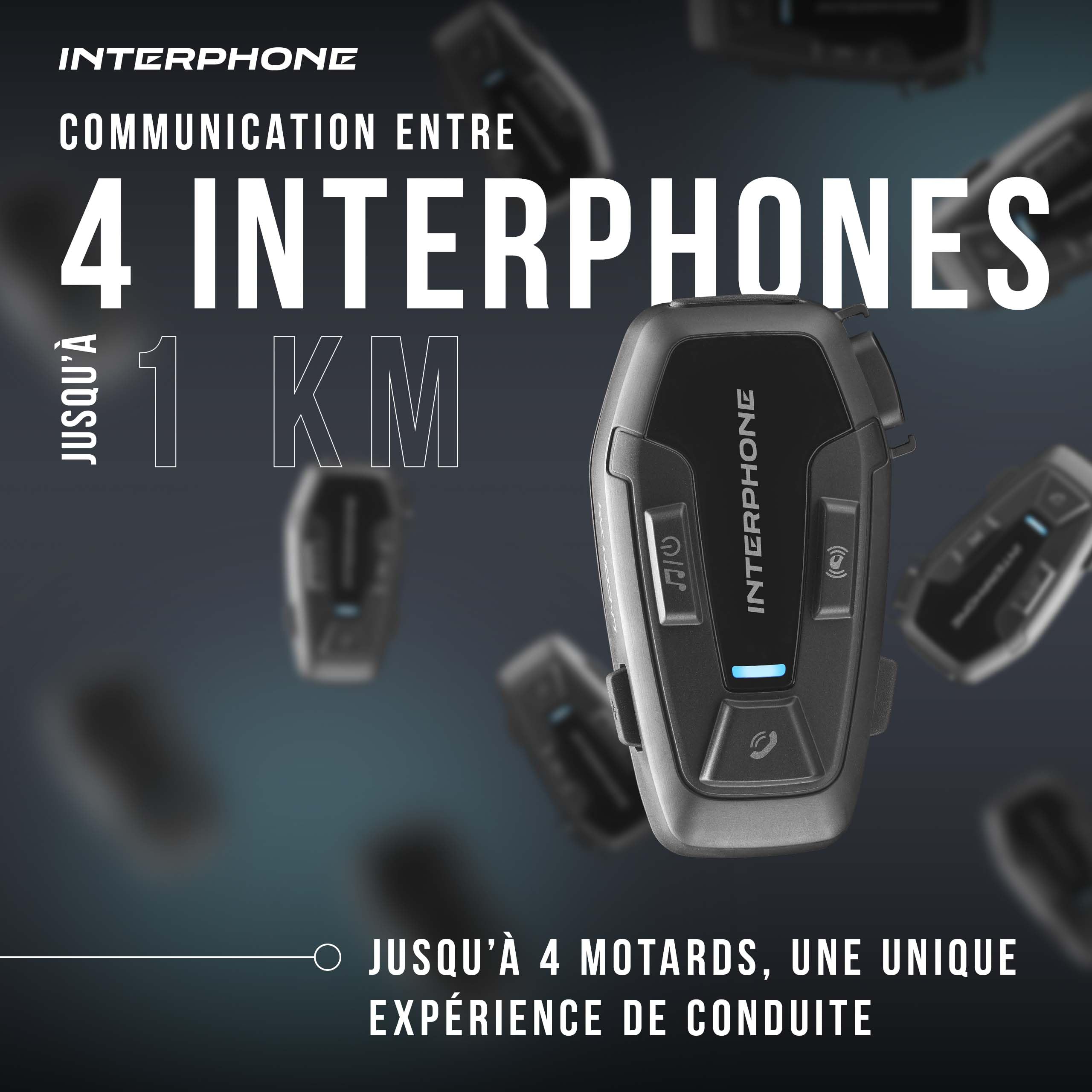 Interphone Intercom U-COM 7R Mono – Intercom Moto pour Communication Entre 4 usagers et jusqu'à 1km – avec Bluetooth 5.1 pour GPS et appels – Autonomie 15h et étanchéité IP67