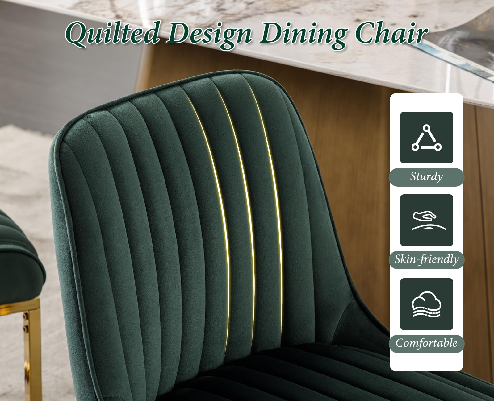 chairus 2 PZ Sedie da Pranzo in Velluto con Gambe in Metallo, Verde | Sedia Imbottita con Schienale Sedie da Cucina con Gambe in Metallo Dorato Sedia Moderna Design per Sala da Pranzo/Soggiorno