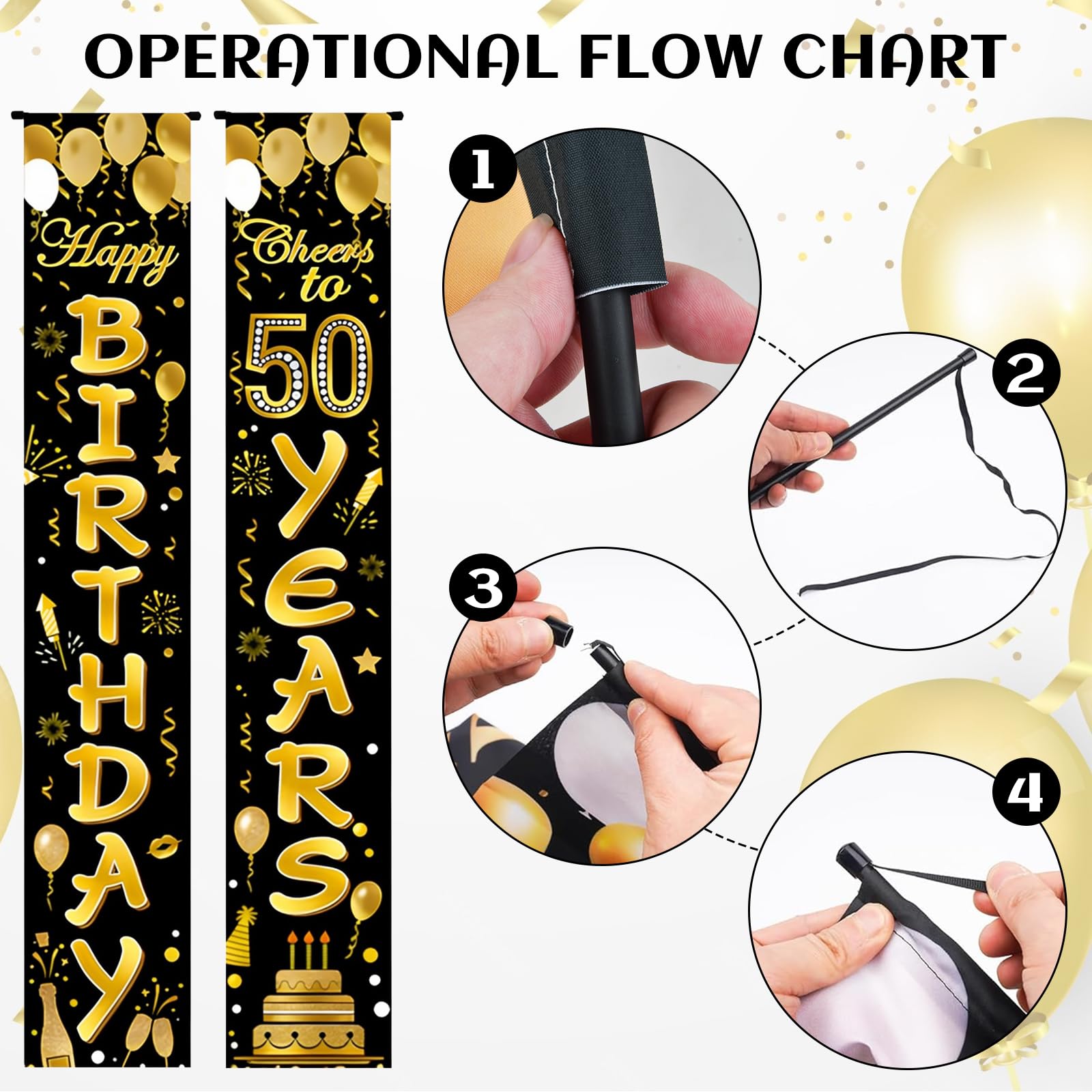Striscione Per Compleanno 50 Anni – Nero E Oro, Olografico, Lunghezza 3,9 M, Per Interni Ed Esterni, Decorazione Festa