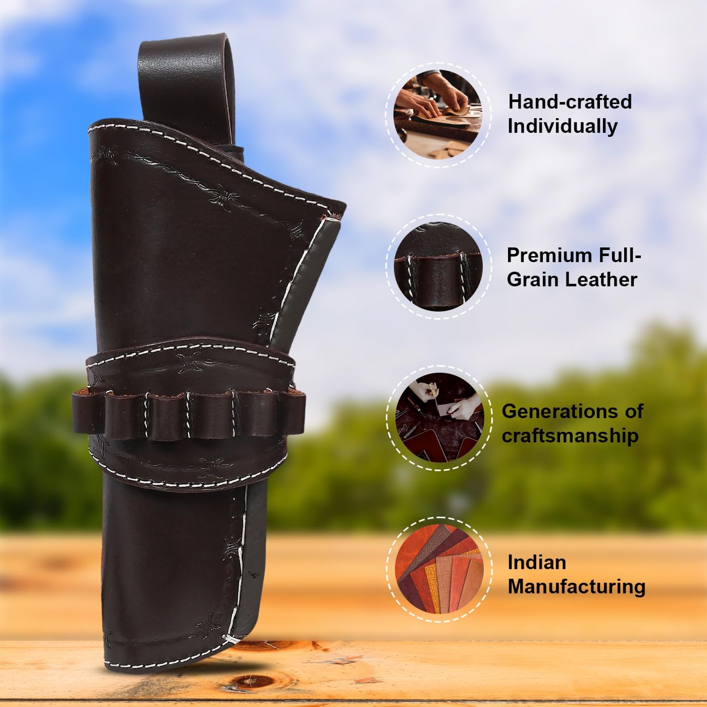 Western Cowboy Gun Holster Heritage Rough Rider Holster for Revolver with Ammo Loops Tooled Leather Pistol Holster - 4" to 7" Revolver Holster