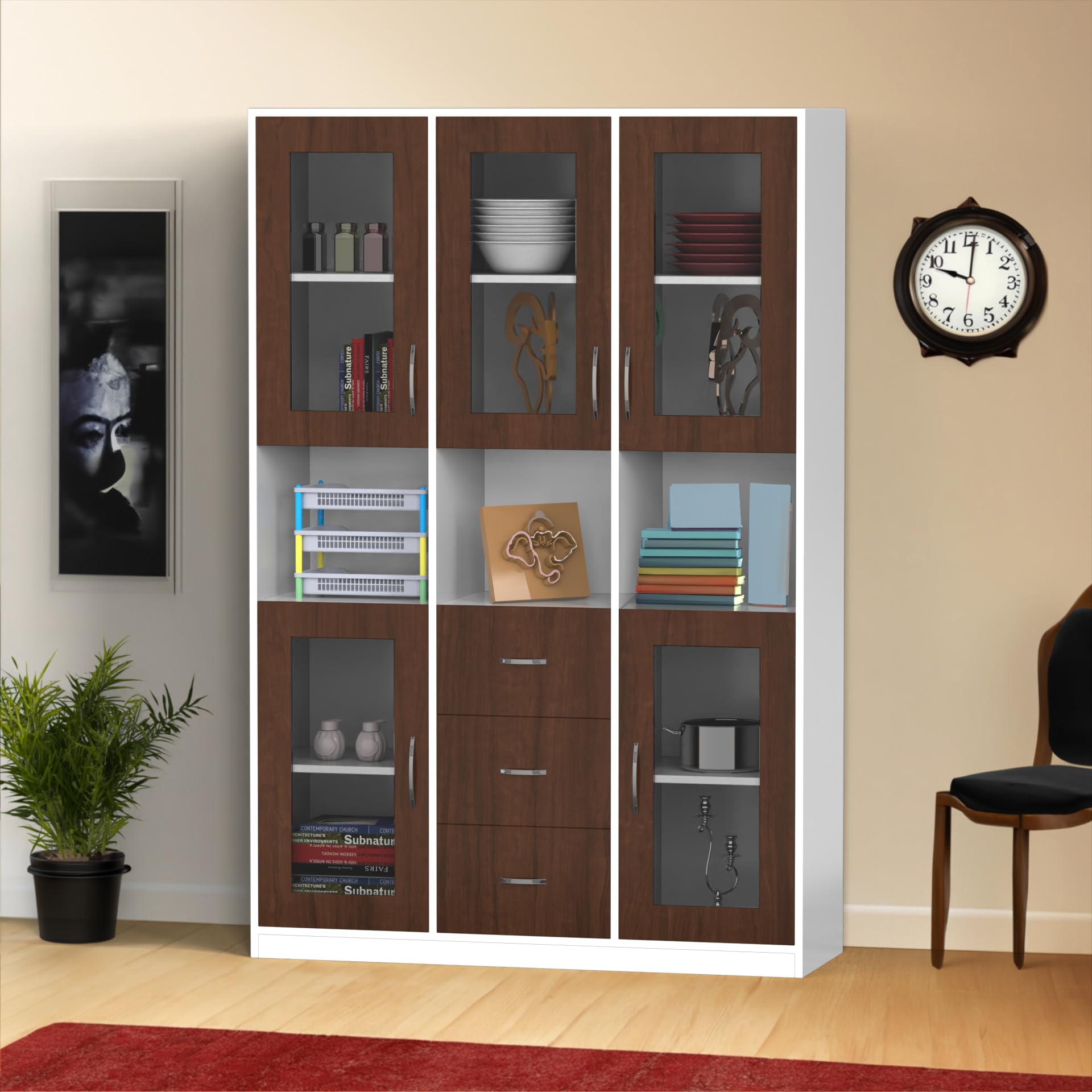 NEEHV HOME Wooden Leo Wooden Bookshelf for Living Room | Bed Room (Frosty White and Brazilian Walnut, 40 X 120 X 180)-picture-24