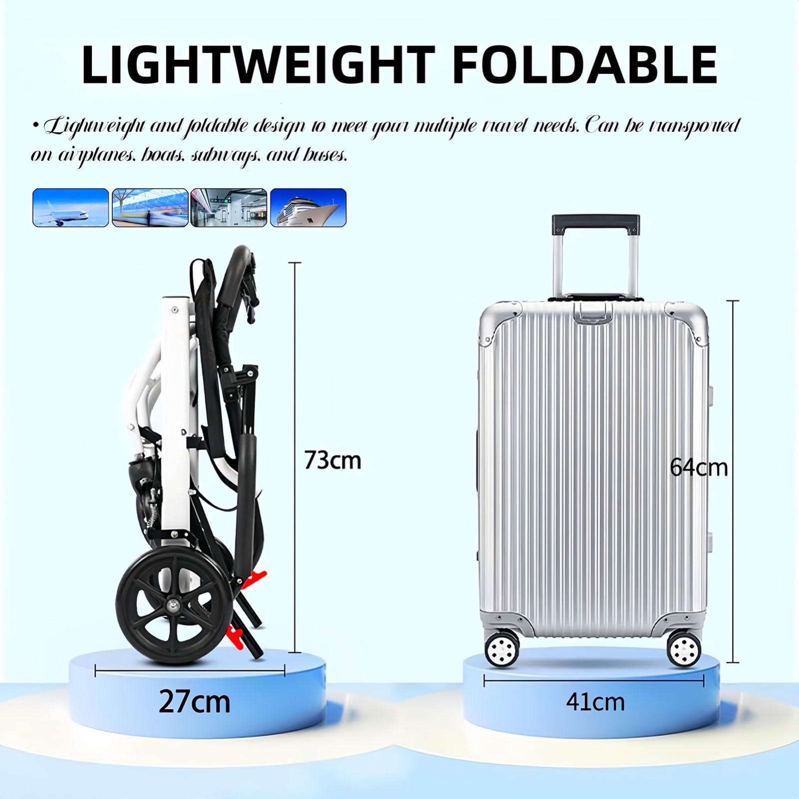 Silla Ruedas Ultraligera, Silla Ruedas Viaje Ligera y Plegable, Sillas de Ruedas Extra Estrechas con Freno Tambor, Silla de Ruedas pequeña de Aluminio para el hogar, 6,3 kg A