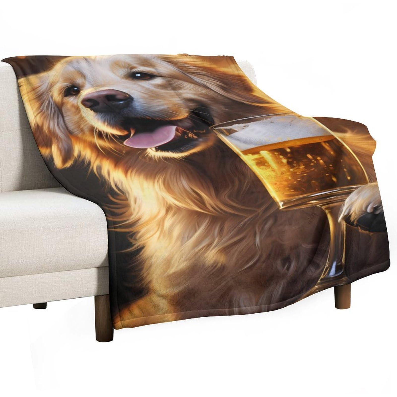 Cgsbngha Style Gold Retriever Dog And Beer Flannel Fleece Blanket Lightweight Soft Throw Blankets For Sofa Couch Bed Chair