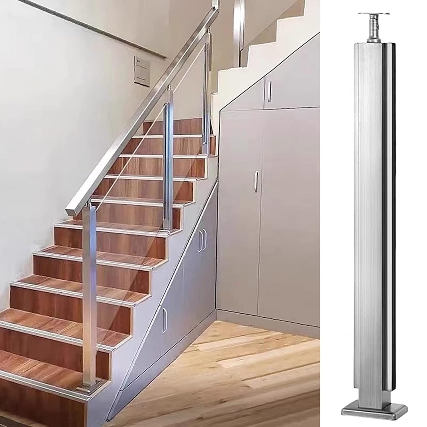 Stainless Steel Glass Railing Post for Indoor and Outdoor Staircases, Decks, and Balustrades - 304 Durable Metal Kit(Silver Mid Post,100cm)