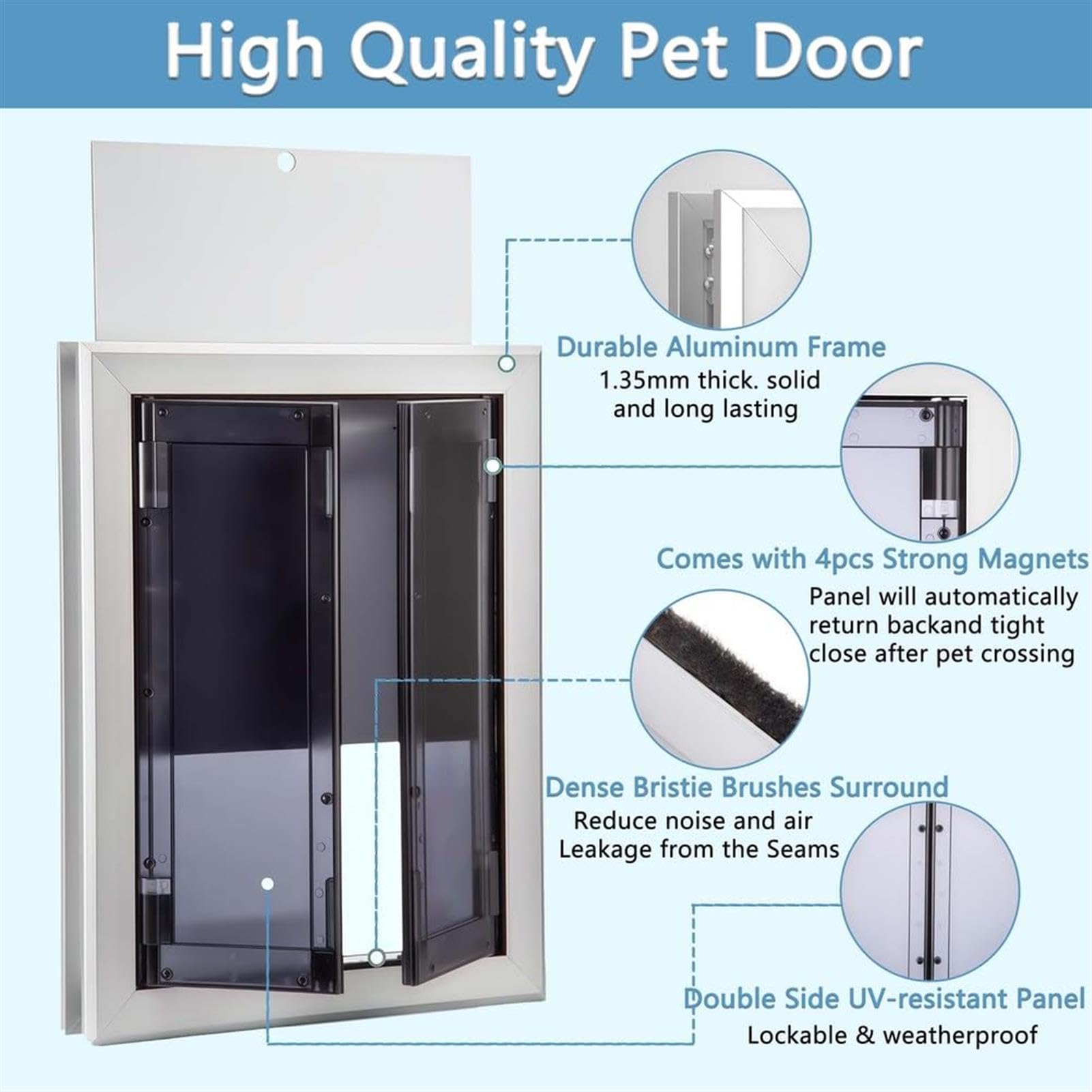 Hundeklappe aus Aluminium, Hundeklappe, DoppelflüGelig, Hundeklappe Automatischer Magnetverschluss, SchiebetüR, Sicherheitsverriegelungen, WitterungsbestäNdig und Langlebig