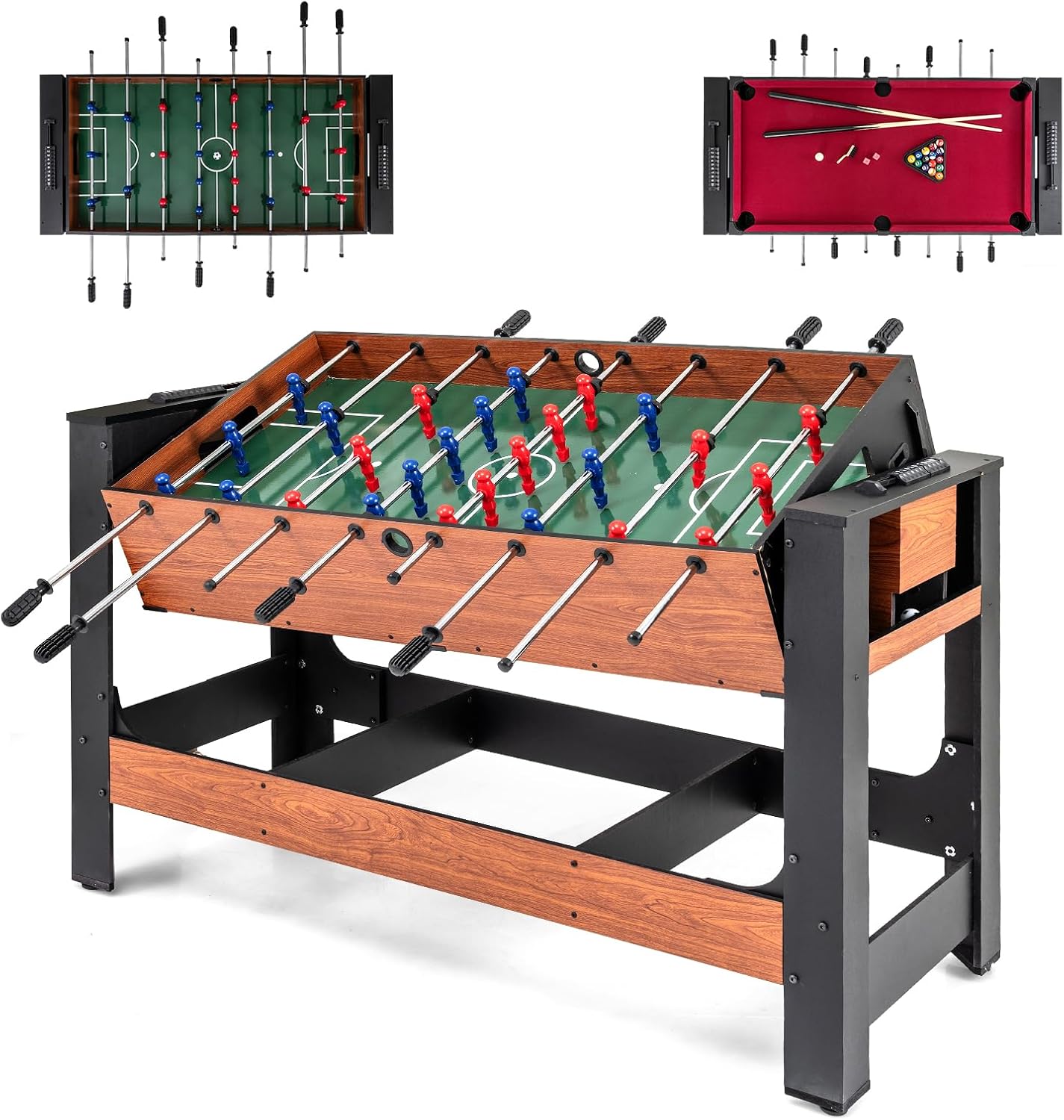Goplus 2-in-1 Swivel Game Table, 54'' Full Size Foosball & Pool Combo Table for Adults, Indoor Outdoor Combination Arcade Table for Home Game Room Party