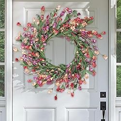 Artgar Front Door Wreath 24 Inch Spring/Summer Wreaths for Front Door, Front Door Wreaths for All Seasons for Indoor Outdoor Home Office Wall Window Wedding Farmhouse Decor (Red&Orange&Purple)