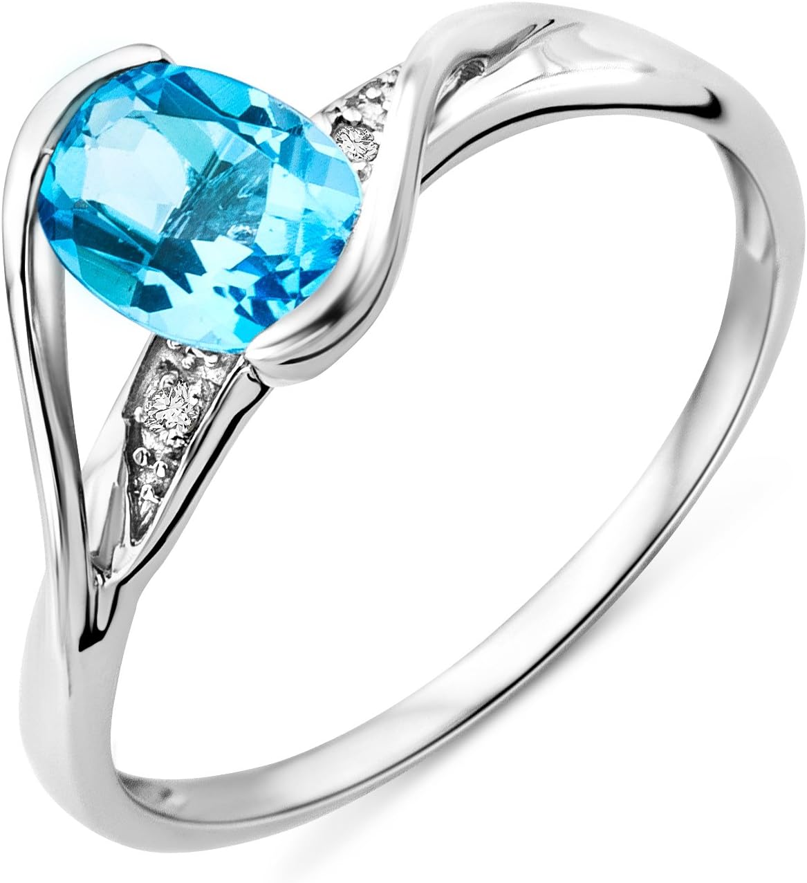 Women's 9 ct White Gold Oval Topaz Ring