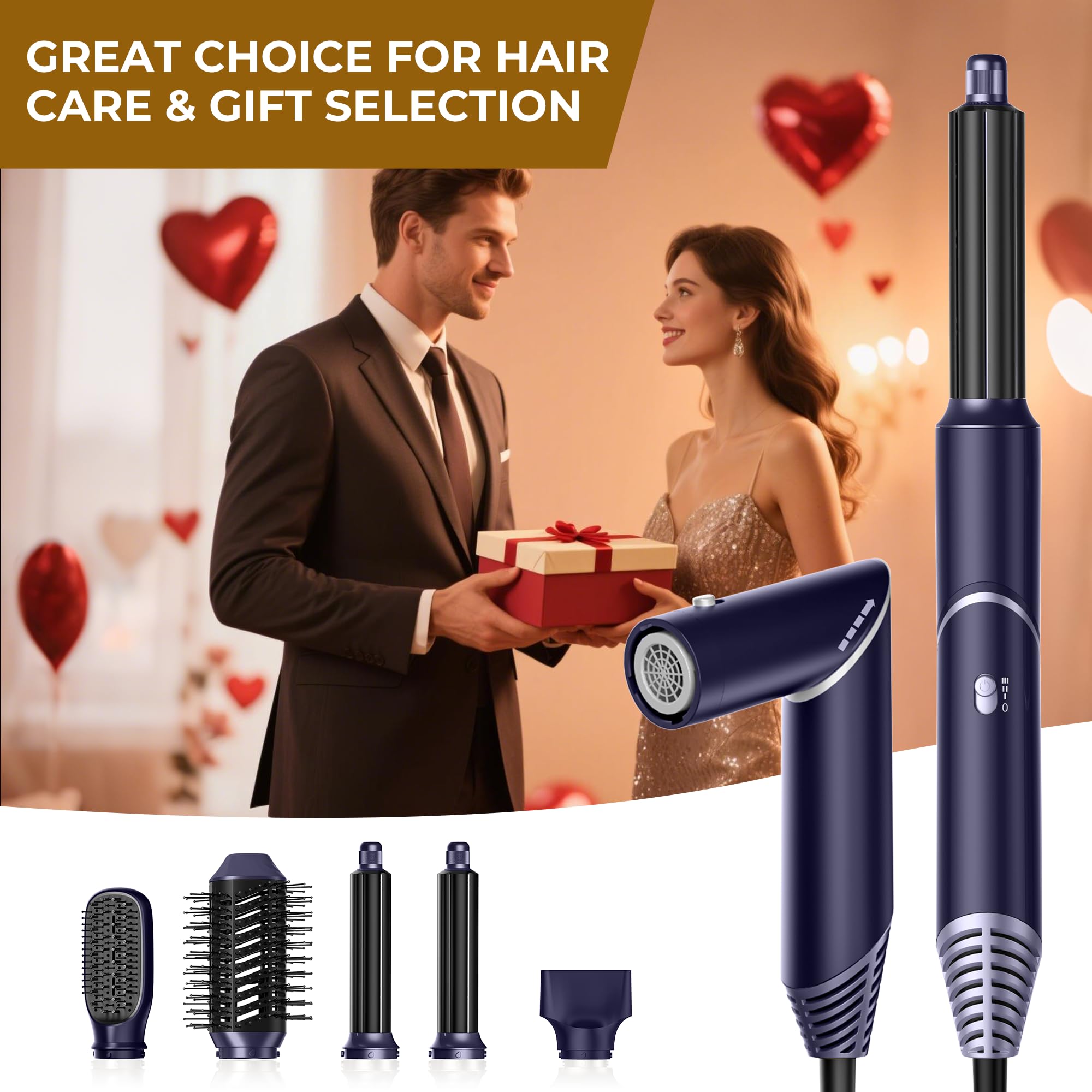 UKLISS Airstyler Spazzola Asciugacapelli Set 5 in 1 per Capelli Phon Capelli ad Asciugatura Rapida Arricciacapelli Spazzola Capelli Hairstyler Cofanetto Regalo Donna, Blu/Argentato