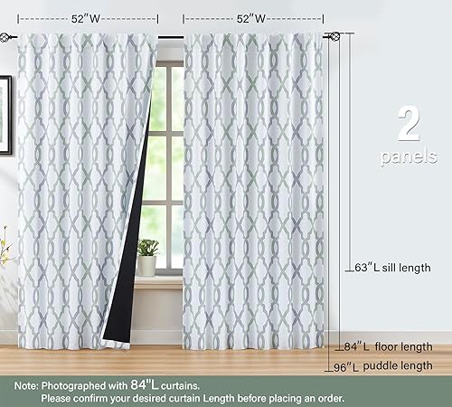 Miniatura 6 de Cortinas opacas térmicas marroquíes con estampado de celosía, 84 pulgadas de largo, cortinas de ventana con pestaña trasera para ahorro de energía,