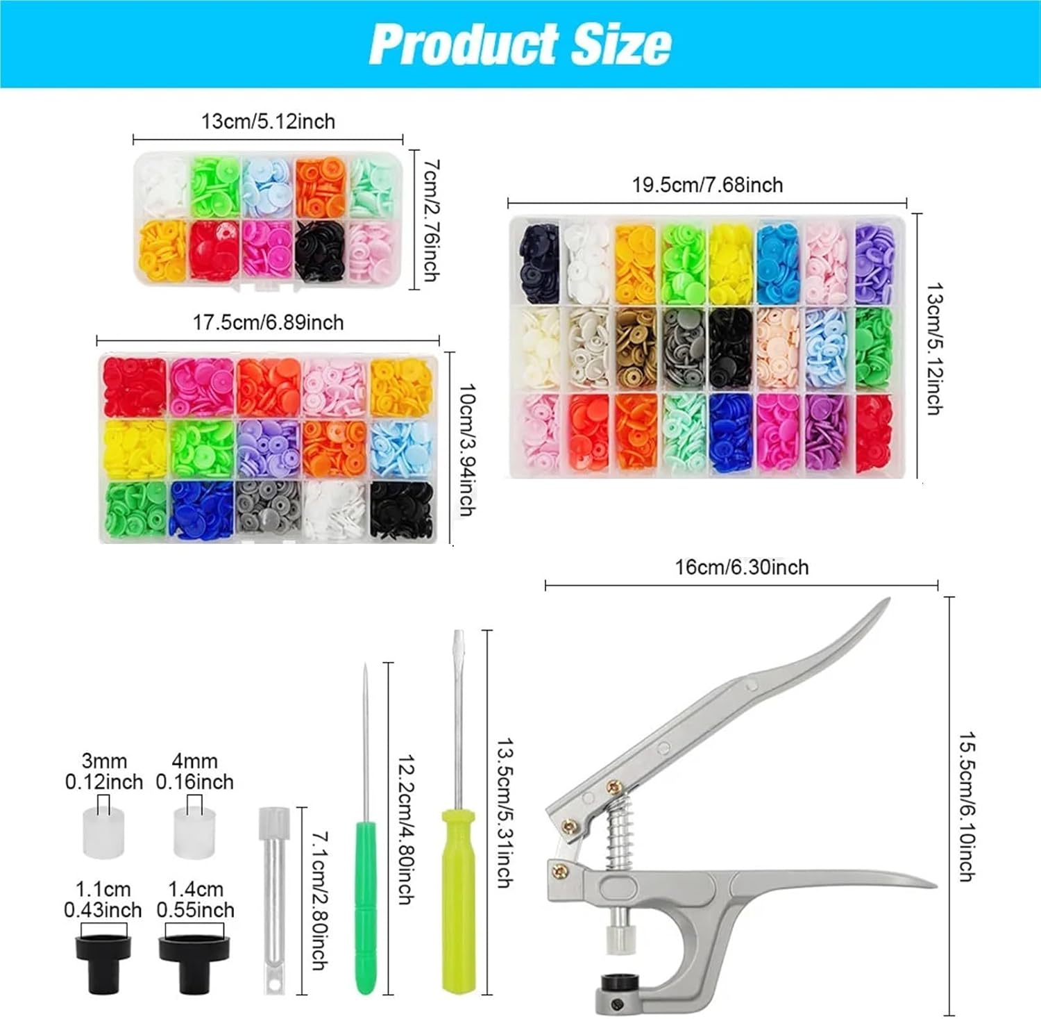 Snaps for Sewing Plastic Snaps Fastener Pliers Kit Resin Button Press Buckle with Installing Machine for DIY Sewing Projects,Garment Repairs(2 * 100sets with Tools)