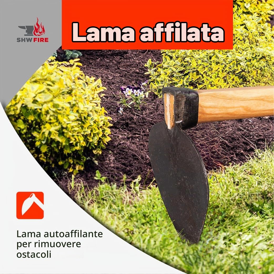 SHW-FIRE 59001 - Zappa da giardino a forma di cuore, larghezza 18 cm, in acciaio forgiato con manico in frassino lungo 135 cm