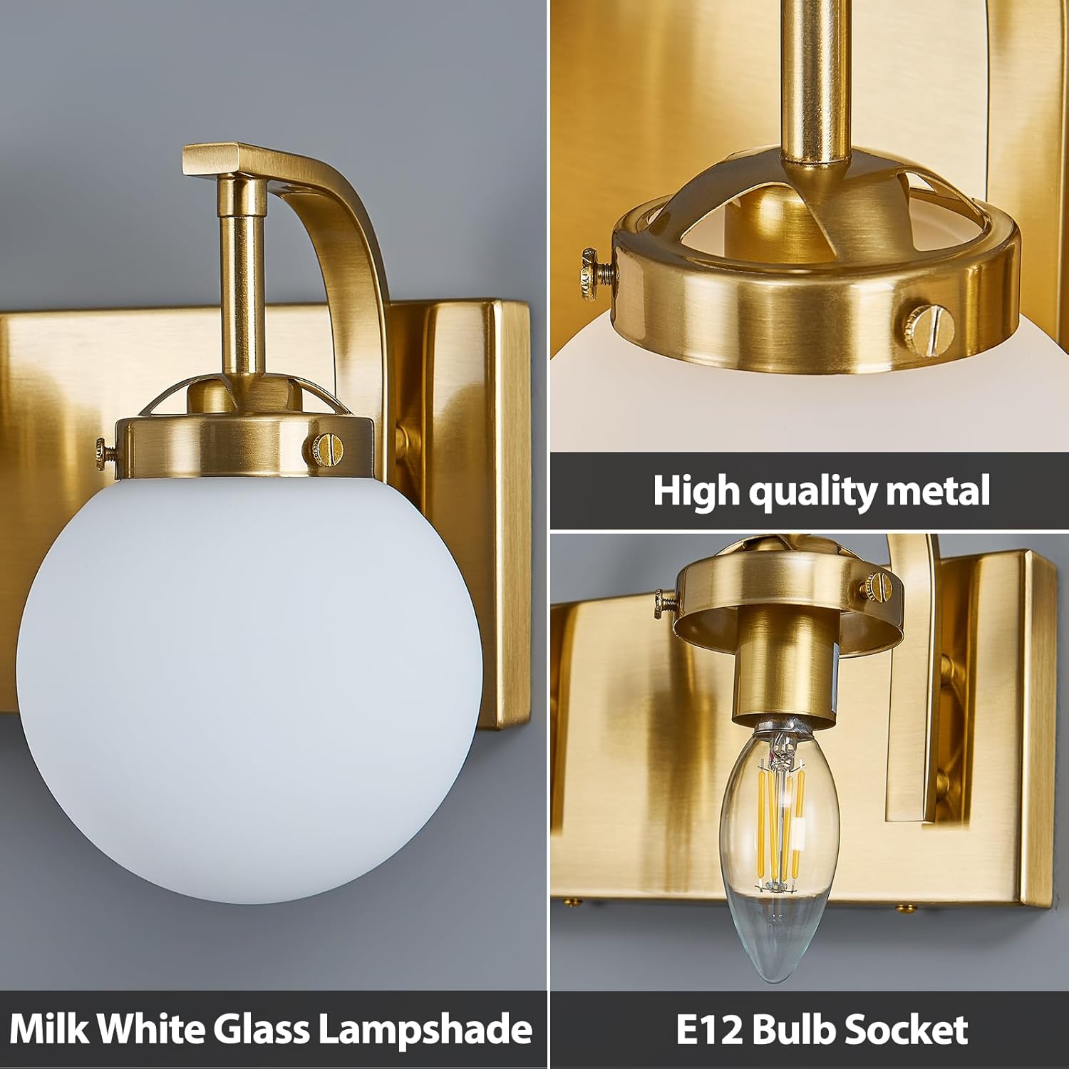 3 Lights Bathroom Vanity Light Fixtures Over Mirror Modern Gold Wall Sconce Vanity Light for Bathroom Lighting