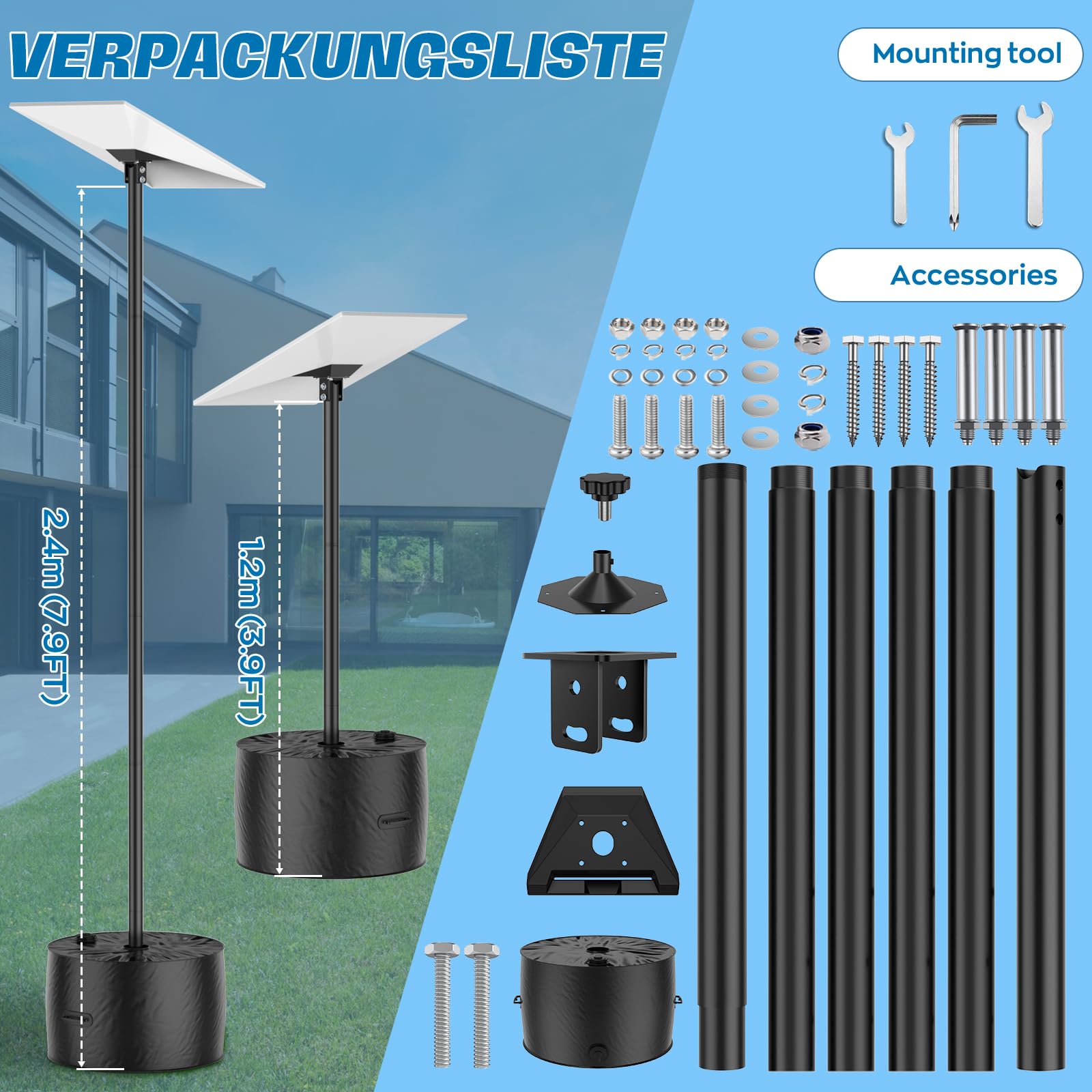 IMAYCC Kit de Support Starlink Gen 3 Longue, 7.9FT Réglable Starlink Ground Pole Mount Gen 3 avec Adaptateur de Tube StarlinkGen 3 Internet Standard pour Cour Jardin Extérieur