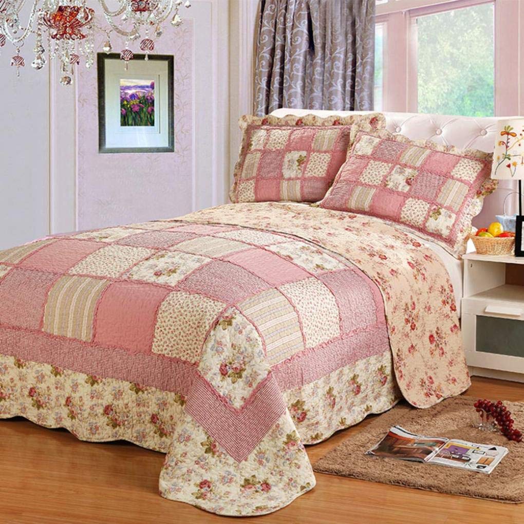 Sjdopulse Patchwork 230X250cm Antique Chic Bedspread With 2 Pillowcases Quilted Quilt Coverlets Washable Cotton Bed Blanket Throws, 16, 230X250cm
