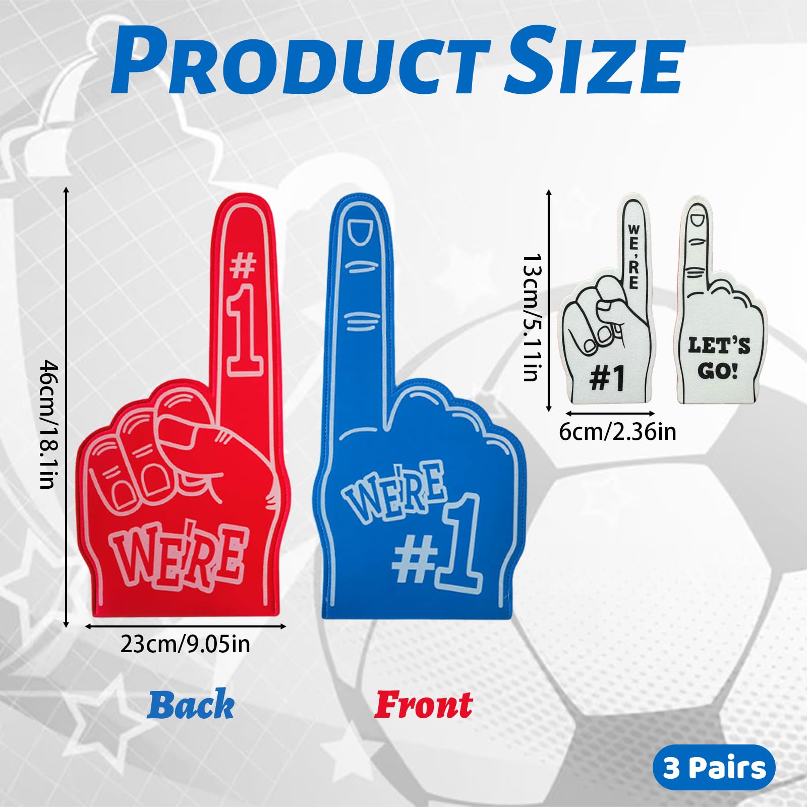 3 works Foam Finger, Gladiators Foam Finger, Blue Red White Number 1, Sports Fan Accessories, Event Site Fan Support - Image 2