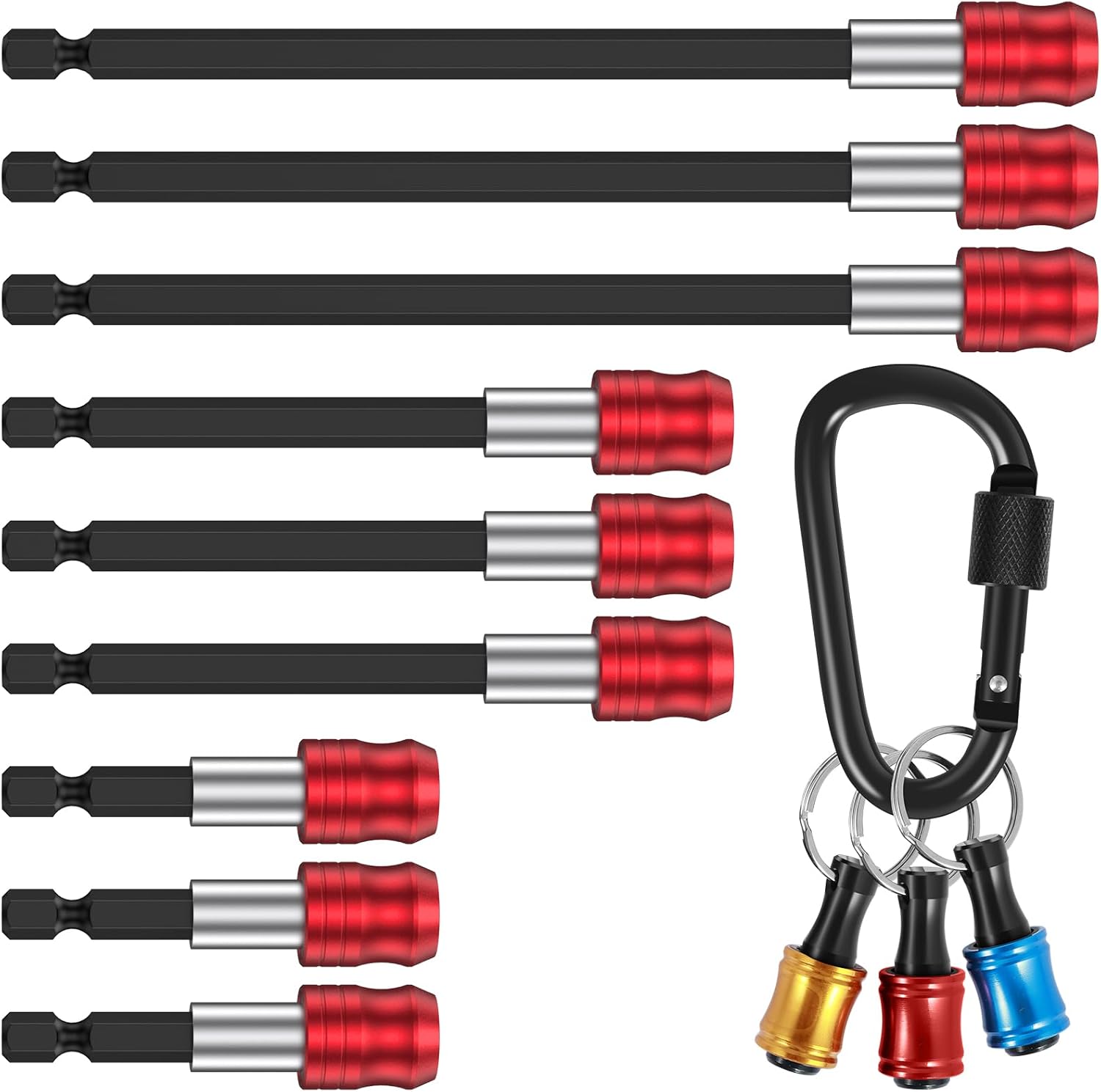 13Pcs Magnetic 1/4inch Hex Shank Bit Holder with Carabiner, 2in-4in-6in-Chrome Vanadium Steel Quick-Change Extension Bar Keychain, Hand-held Drill Screw Adapter for Screw Driver(13Pcs)