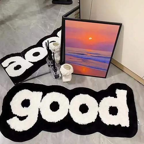 Miniatura 10 de LEVINIS Alfombra redonda divertida, alfombra de área en blanco y negro, bonitos ojos, para dormitorio, mesita de noche, lanudo y antideslizante,