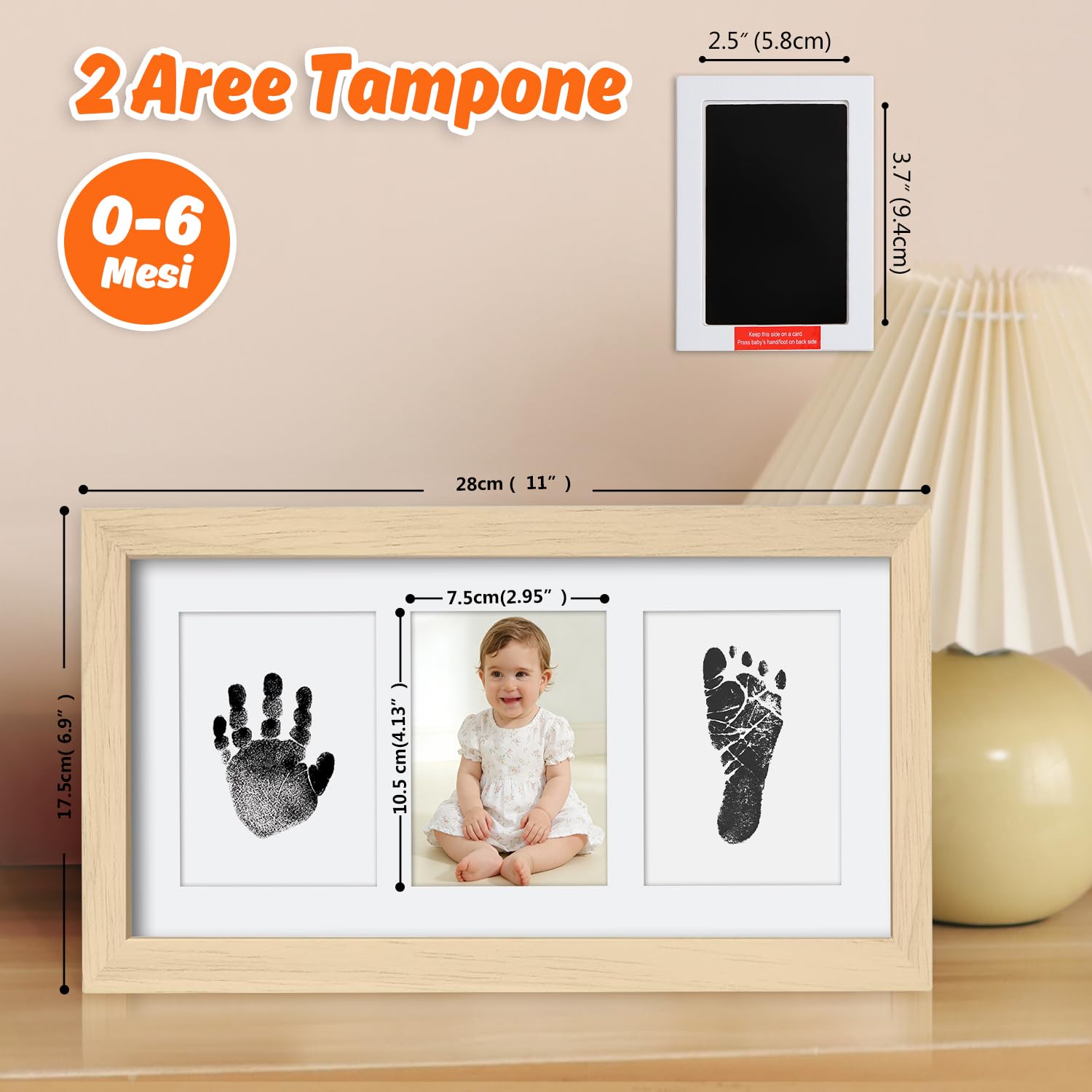 Cornice con Impronta Bimbo, Set Impronte Bimbi con un Touchpad 100% Safe For Baby Senza Inchiostro- un Ricordo per il Bambino-Oak