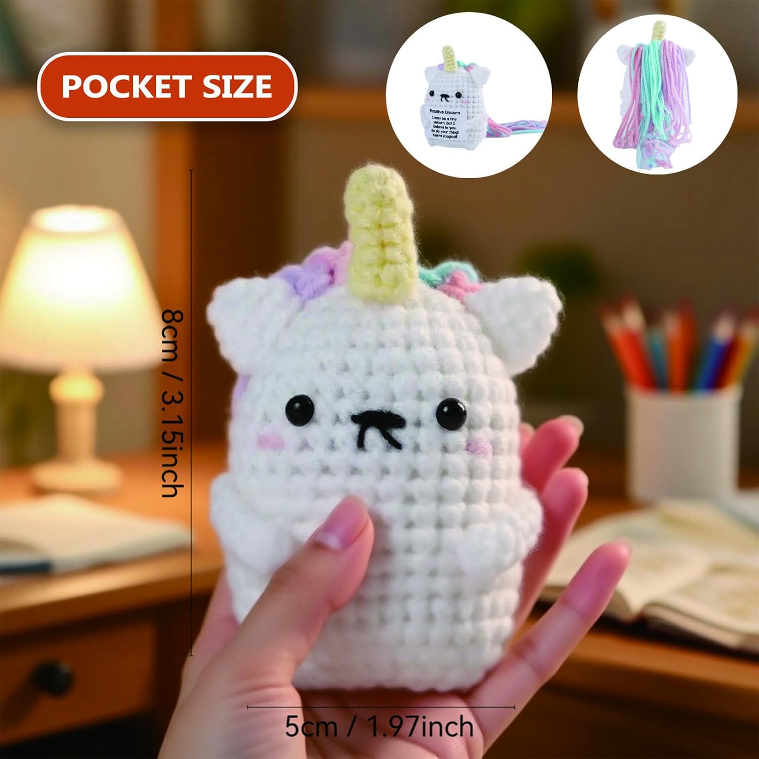 Positive Crochet Unicorn, Emotional Support Handmade Unicorns Stuff, Inspirational Handmade Knitted Doll, Funny Motivational Thank You Gift for Girl Women Men Friends Family Birthday Decor - Image 2