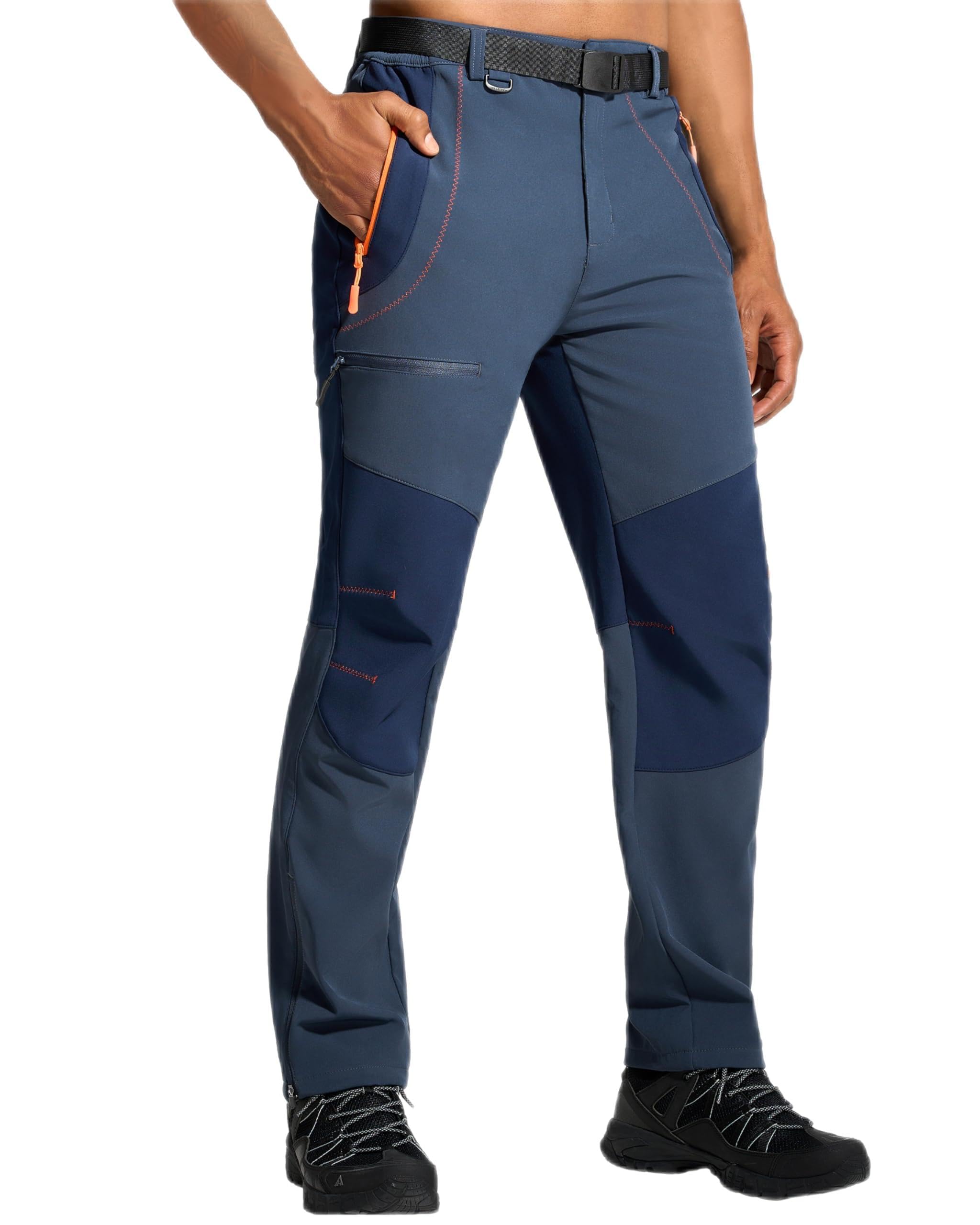 Mens Hiking Snow Ski Pants Winter Insulated Fleece Lined Outdoor Men Waterproof Windproof Insulated With Belt