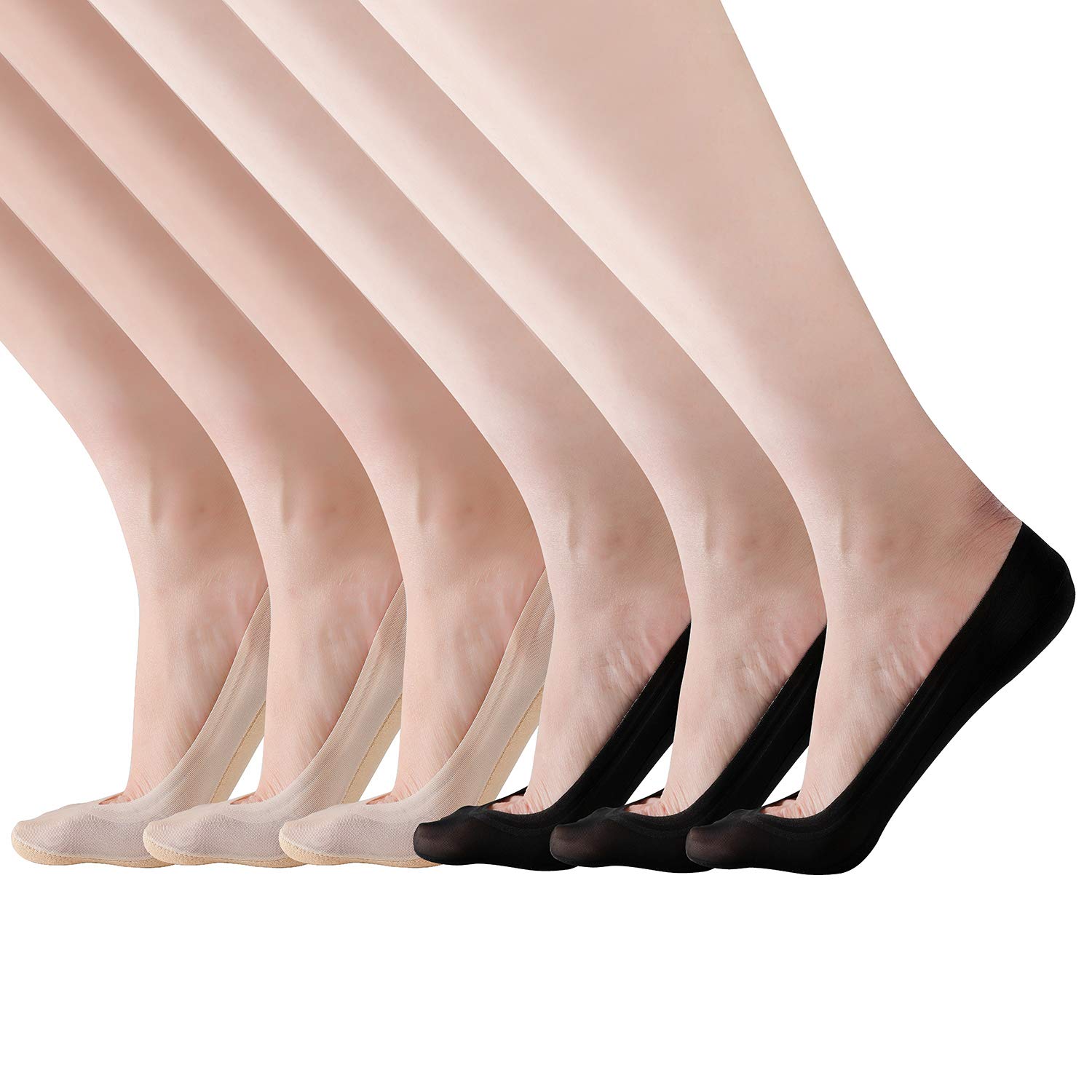 RIIQIICHY 4/6 Paia di Calzini Fantasmini Invisibili Donna Calze Corti Basse Salvapiede in Cotone + Nylon Traspirante con Silicone Antiscivolo Eleganti Tinta Unita Adatti per Primavera Estate Autunno