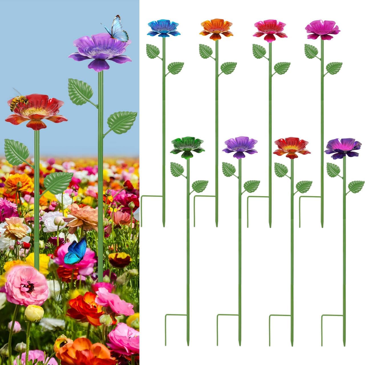 8 Pack Bee Watering Station - Flowers Butterfly Feeder, Bee Water Feeders for Outside, Metal Garden Decor, Bee Baths for Garden Yard Patio