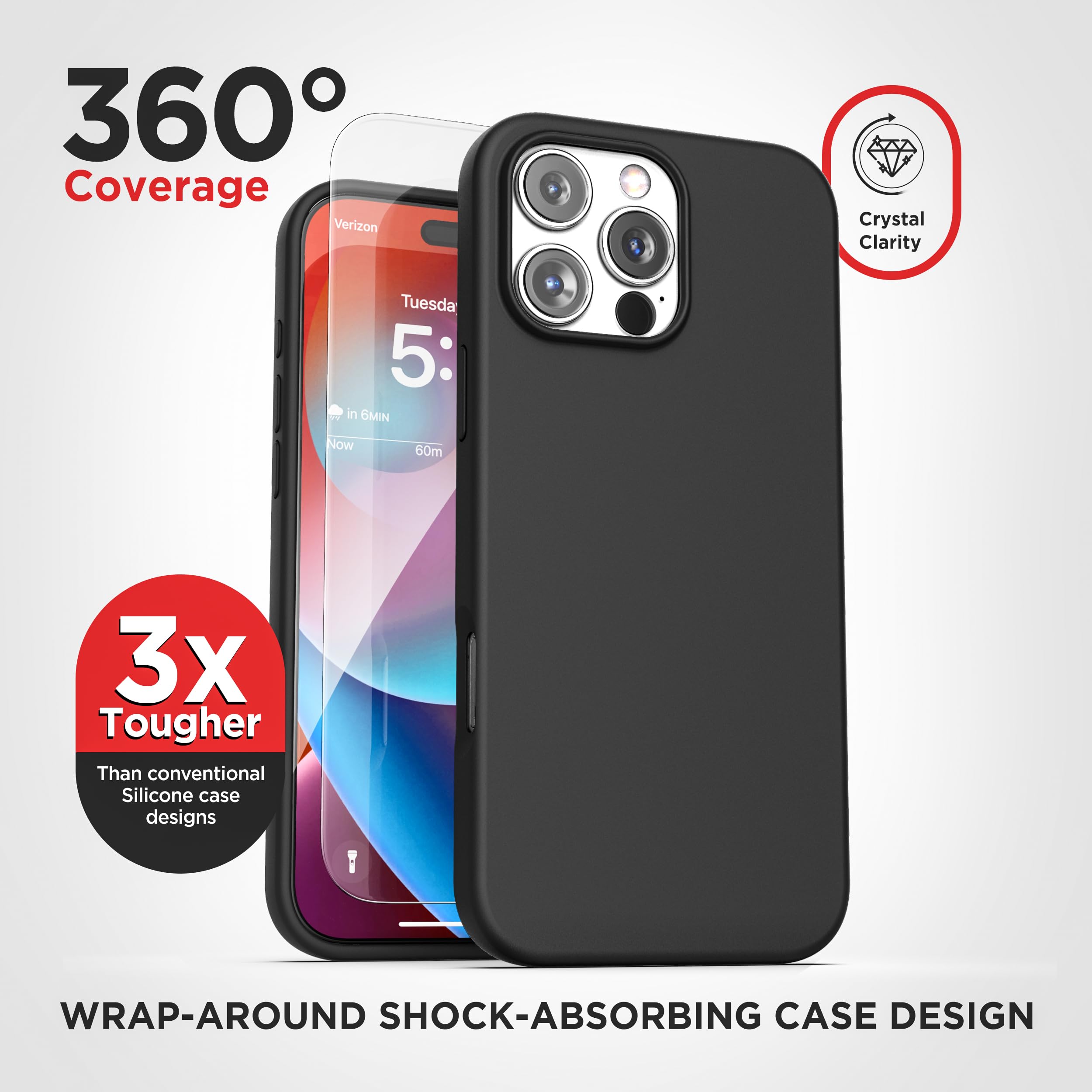 ENCASED Protezione completa per iPhone 16 Pro Max Custodia per telefono con pellicola protettiva integrata, compatibile con MagSafe, resistente, retro magnetico (serie Falcon 2024), nero