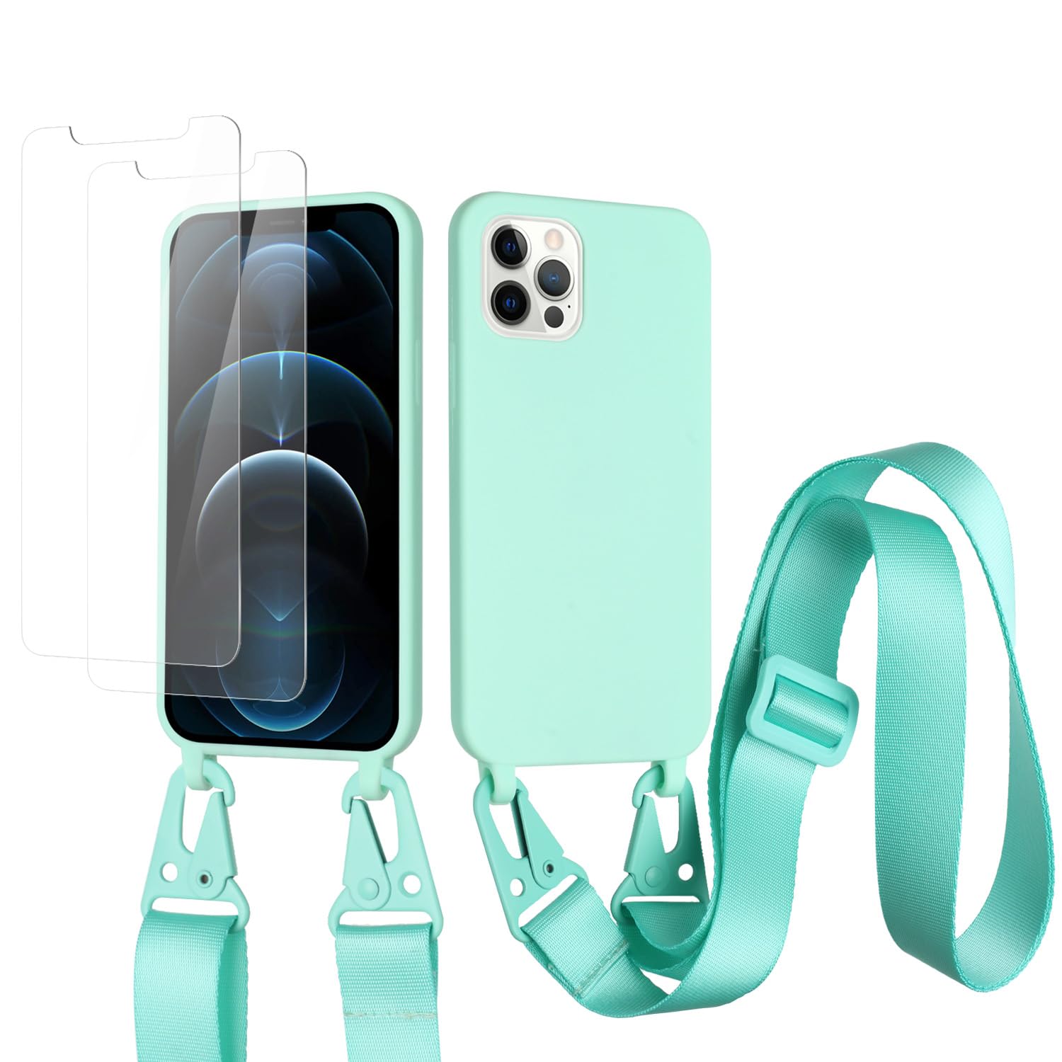 vrupin Funda Compatible con iPhone 13.con (2 x Protector Pantalla)con Cuerda Case con Ajustable Cordón.Silicona Líquida Funda-Loto Color — view 27