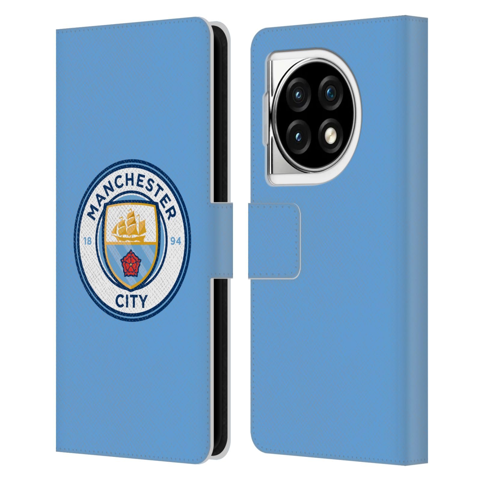 Head Case Designs Officially Licensed Manchester City Man City FC Blue Full Colour Badge Leather Book Wallet Case Cover Compatible with OnePlus Ace 3 5G