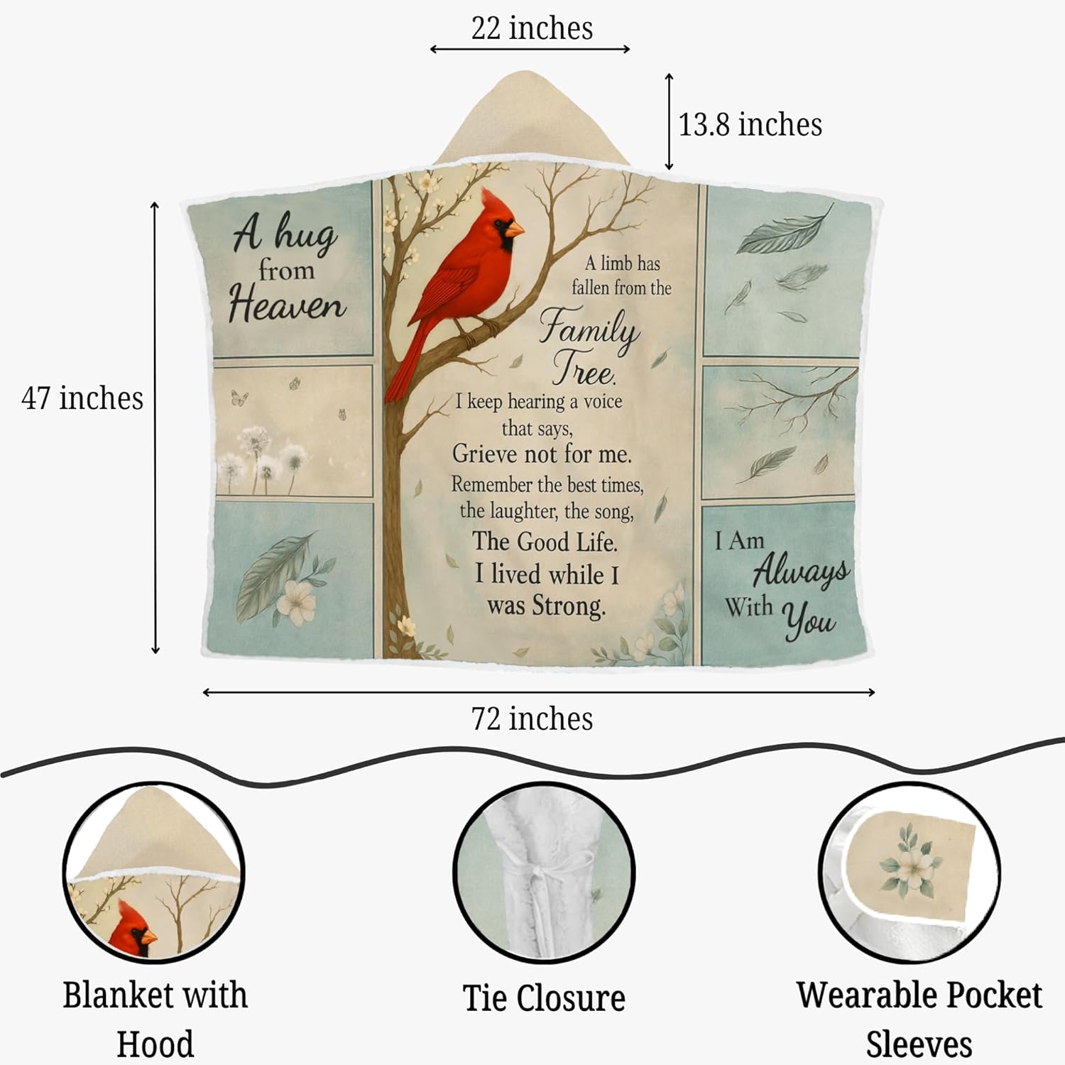 Memorial Blanket, Wearable Blanket Memorial, Memory Gifts for Loss Loved Ones, Bereavement Gift Idea, Memory Blankets for Loss Loved Ones A Limb Has Fallen from Our Family Tree Memorial Gifts - Image 2