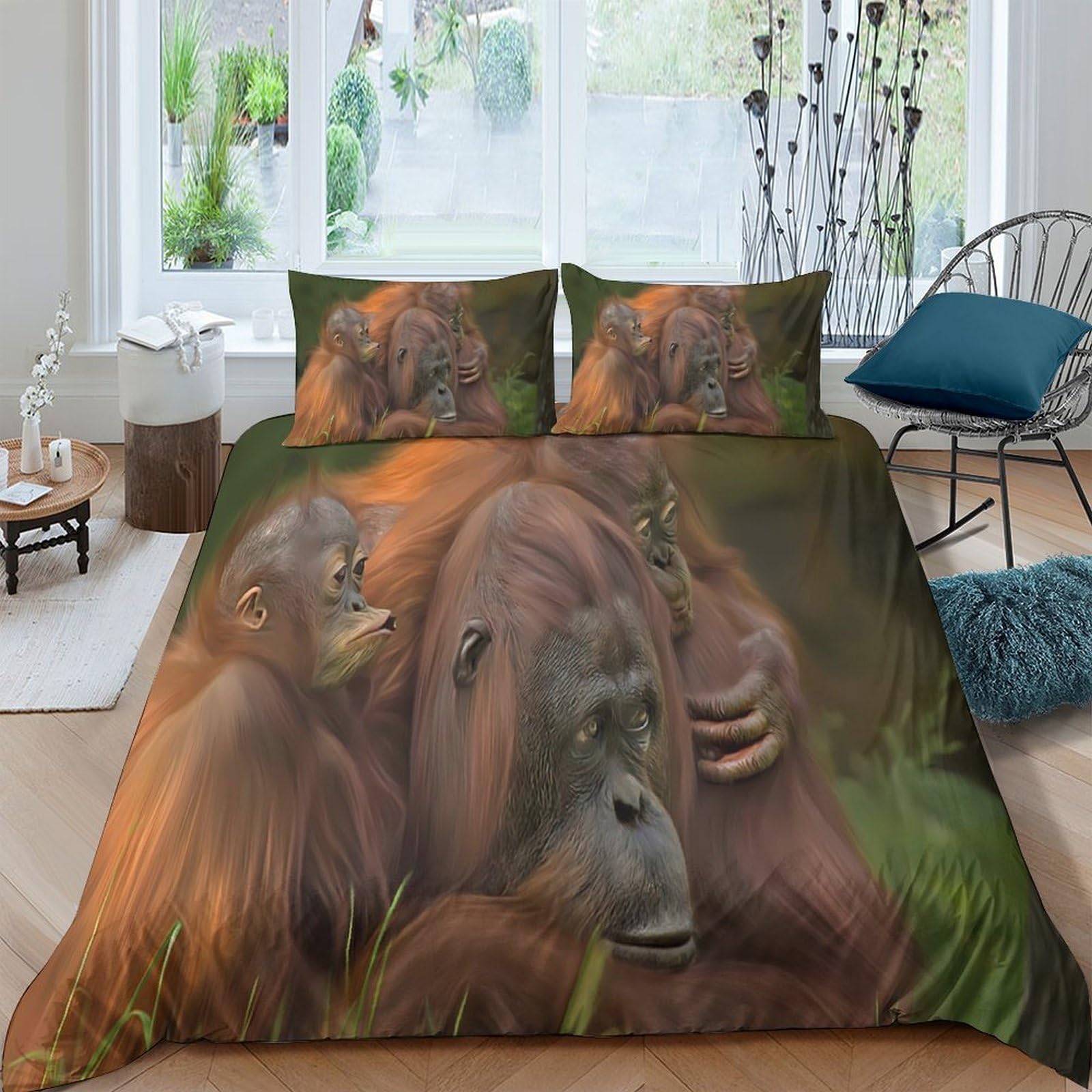 Ctjqhvkz Style-7 3D Printed Orangutan Family Fitted Sheet Microfiber Anti-Slip Washable Bed Cover For Bedroom Guest Room Decor Single（135X200cm）